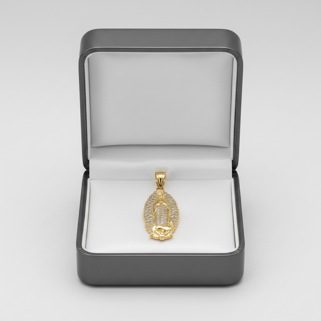 10K Yellow Gold Cz Oval Religious Pendant
