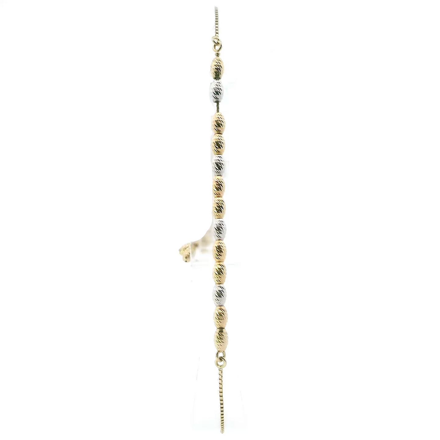 14K Yellow & White Gold 9" Oval Beaded Lariat Bracelet