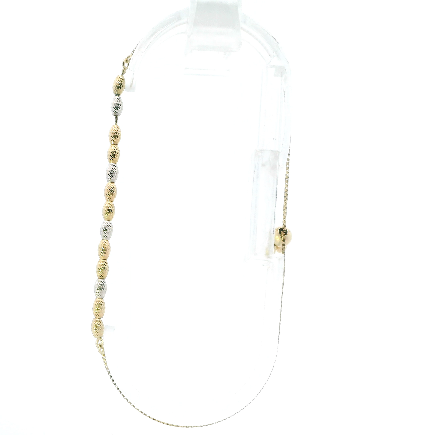 14K Yellow & White Gold 9" Oval Beaded Lariat Bracelet