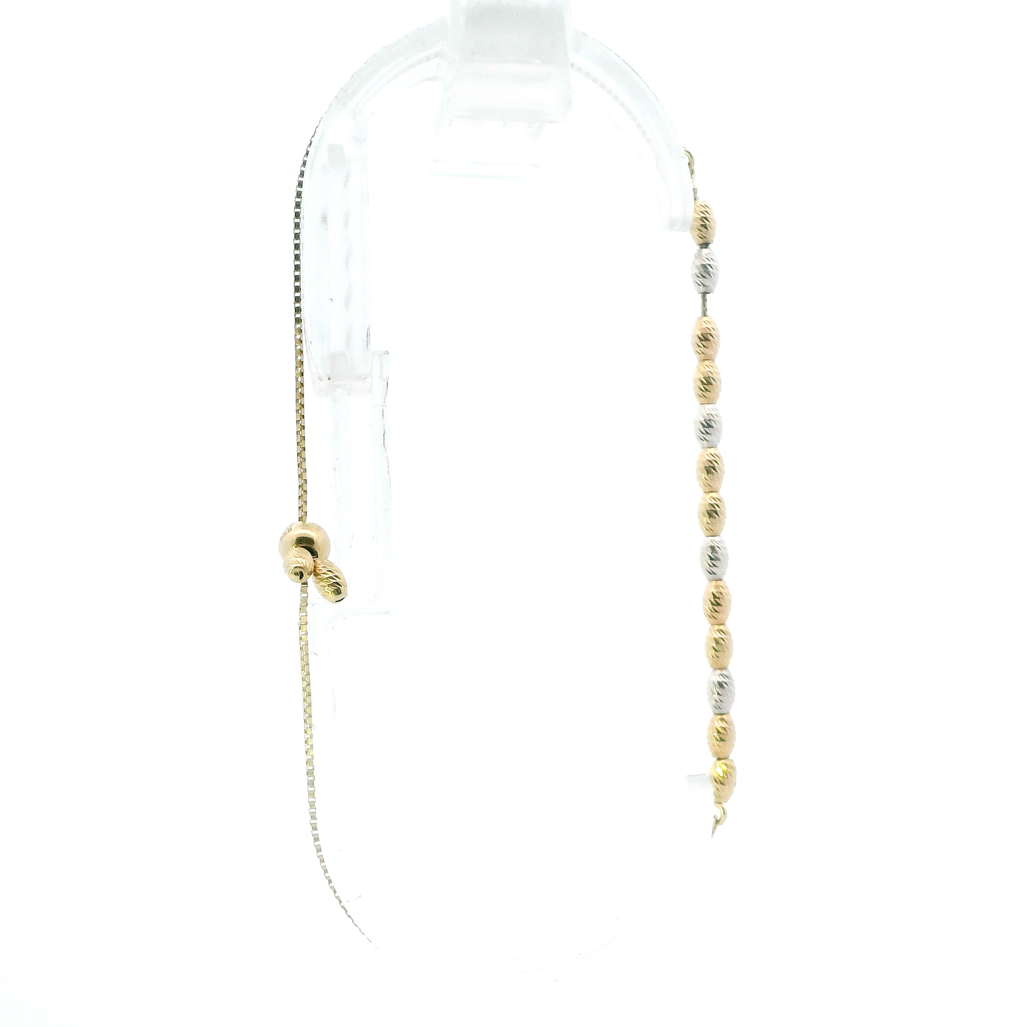 14K Yellow & White Gold 9" Oval Beaded Lariat Bracelet
