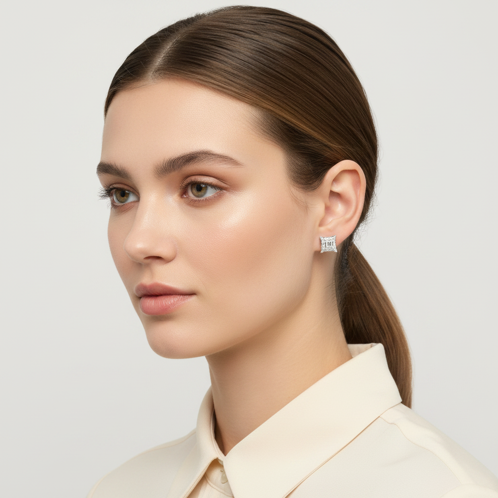 10K Yellow Gold Diamond Square Screwback Earrings
