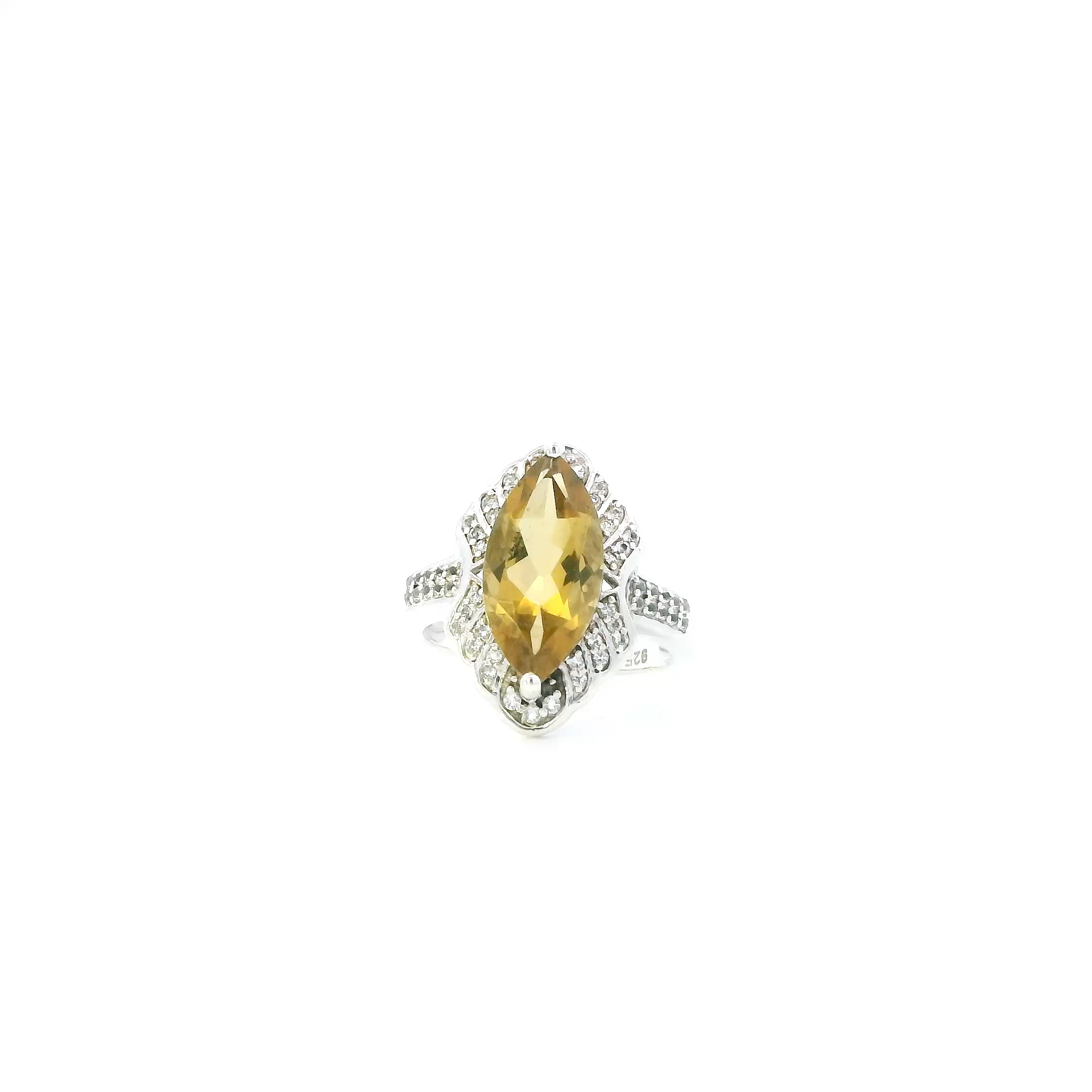 Sterling Silver Citrine & White Topaz Womens Ring