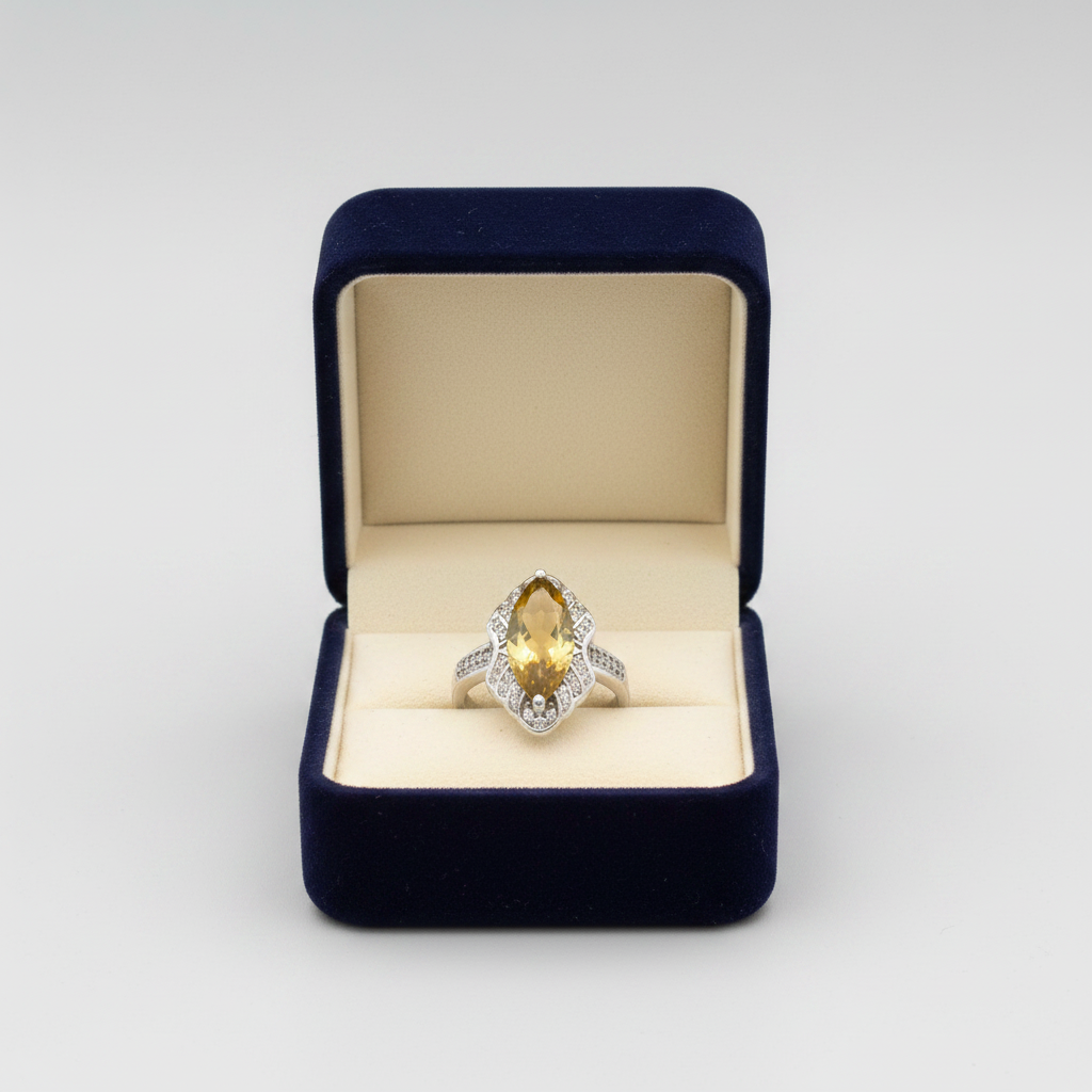Sterling Silver Citrine & White Topaz Womens Ring