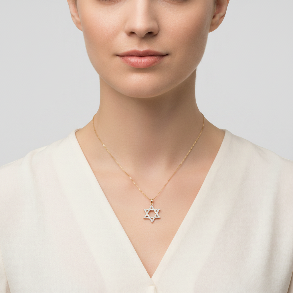14K Yellow Gold Cz Star Of David Pendant