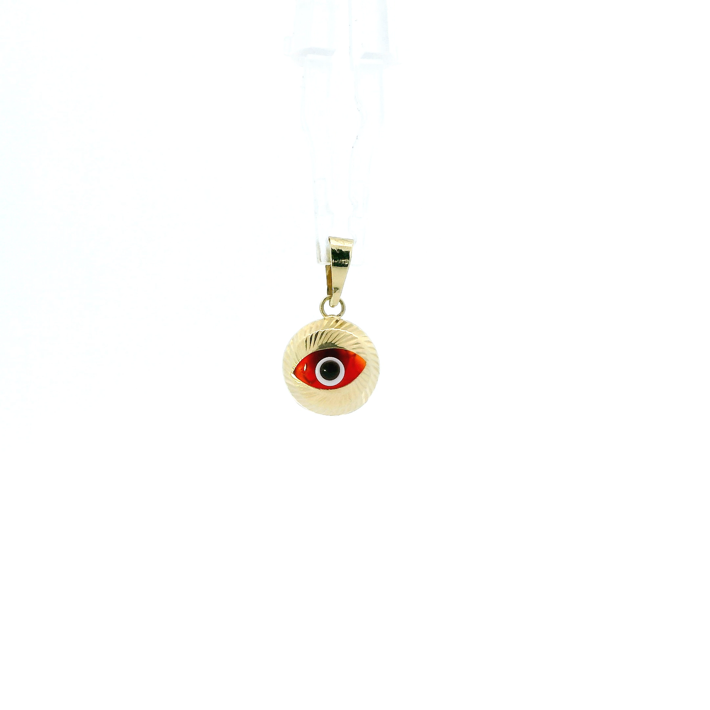 14K Yellow Gold Red "Evil Eye" Pendant