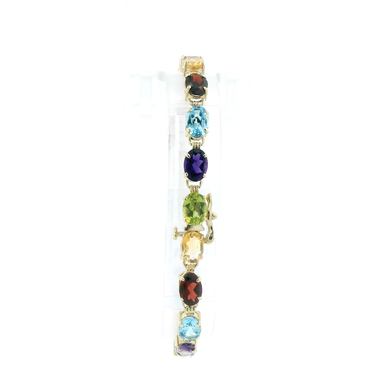 10K Yellow Gold 7.25" Multi Colored Gemstones Bracelet