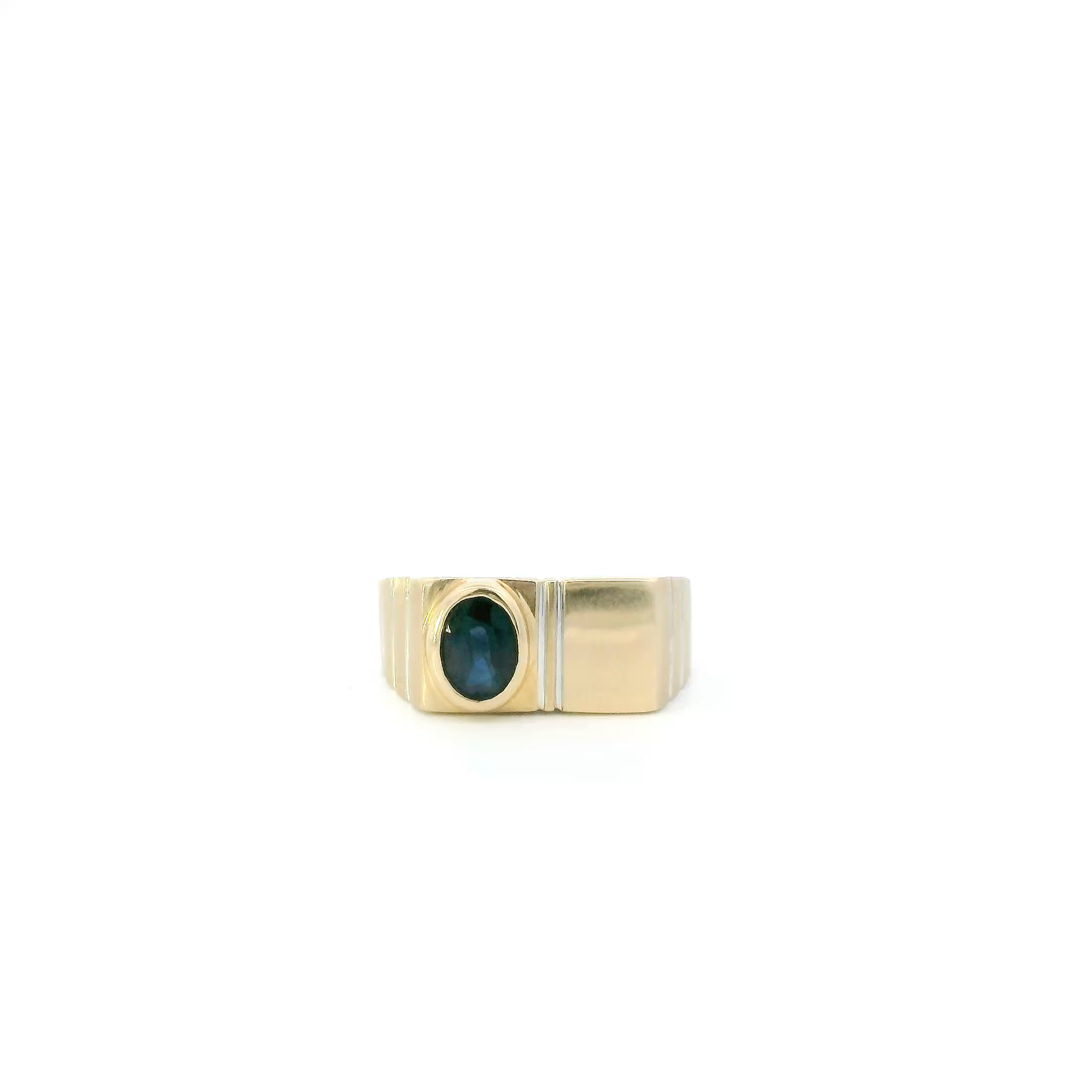 14K Yellow & White Gold Sapphire Signet Womens Ring