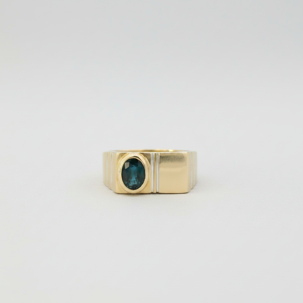 14K Yellow & White Gold Sapphire Signet Womens Ring