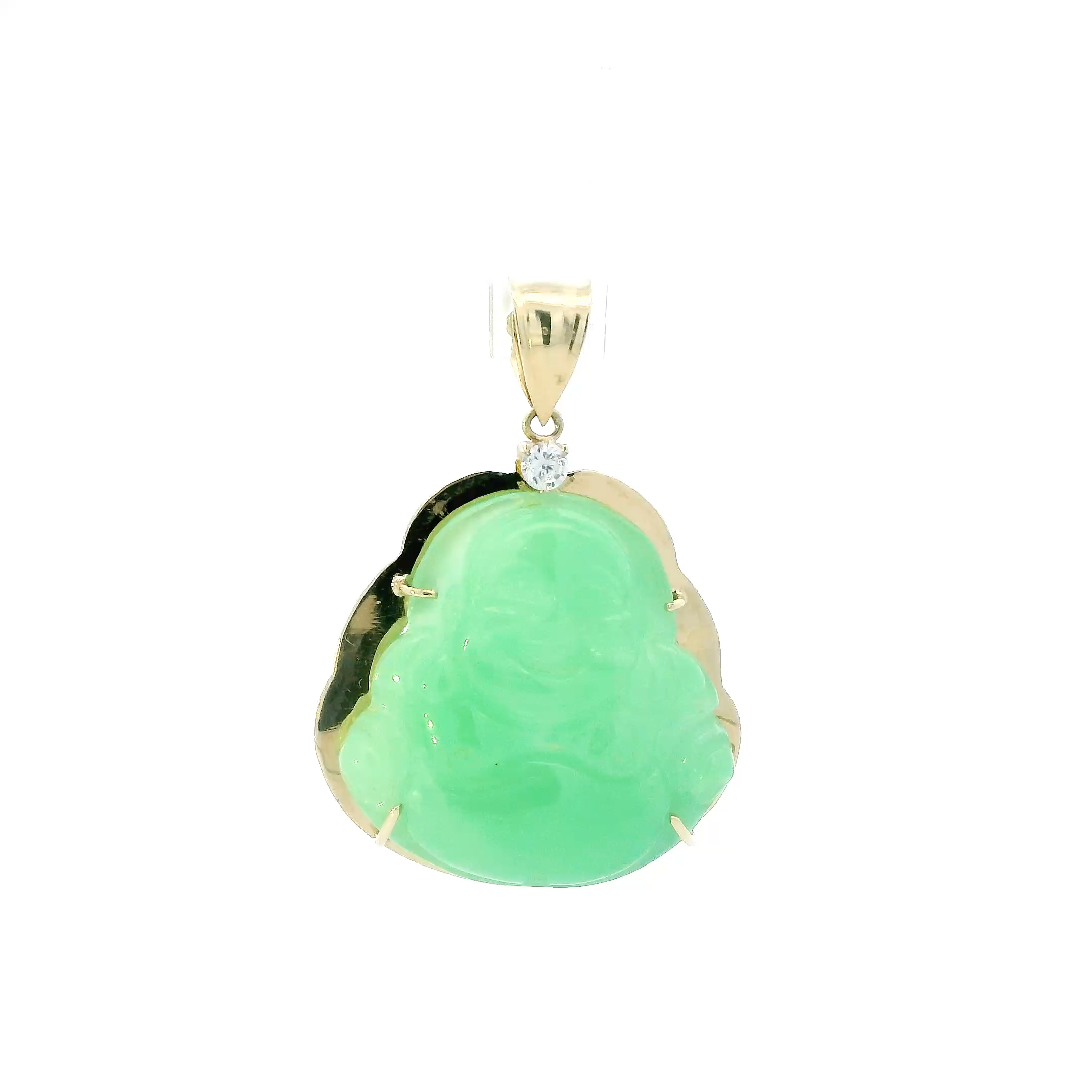 10K Yellow Gold Green Jade Buddha Pendant