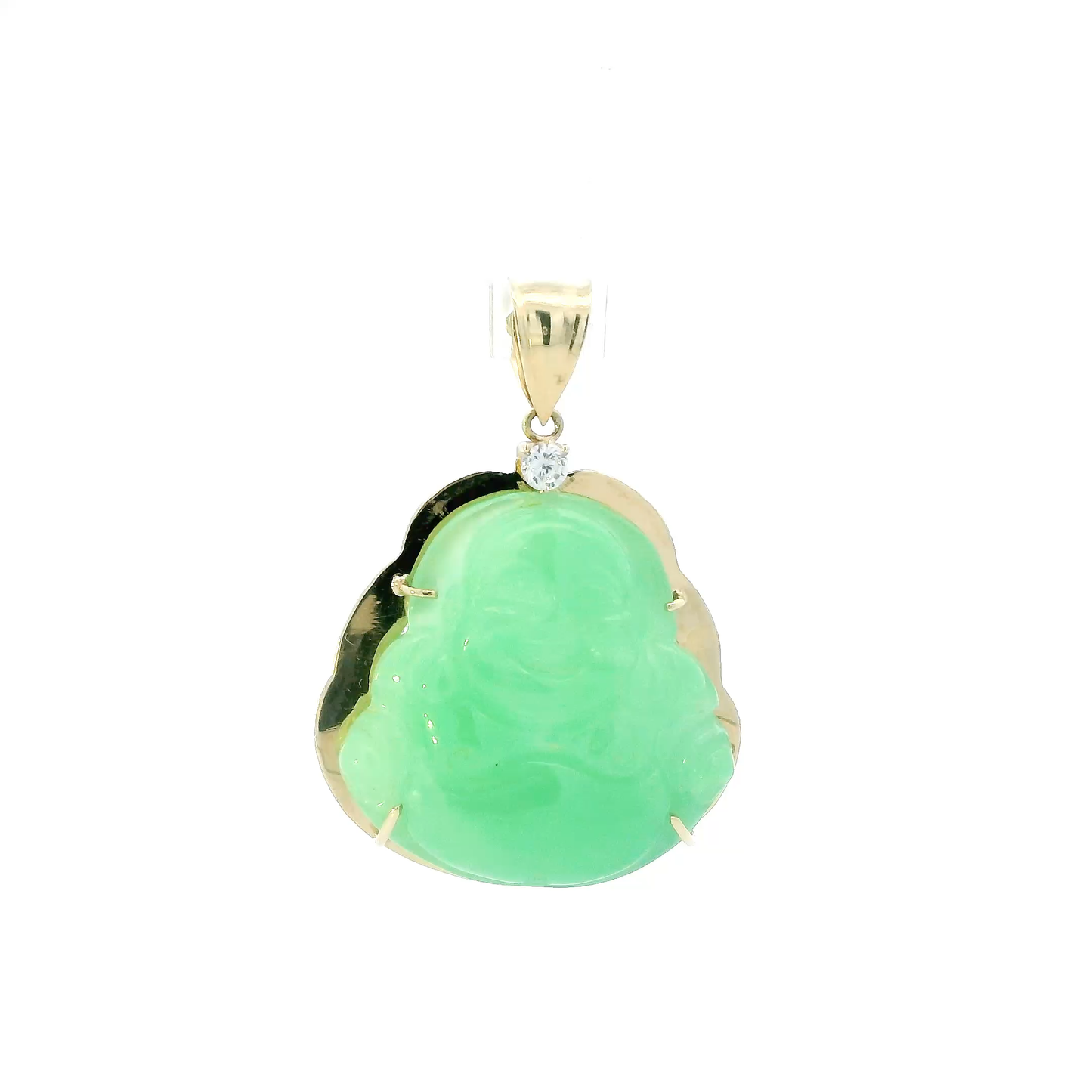 10K Yellow Gold Green Jade Buddha Pendant