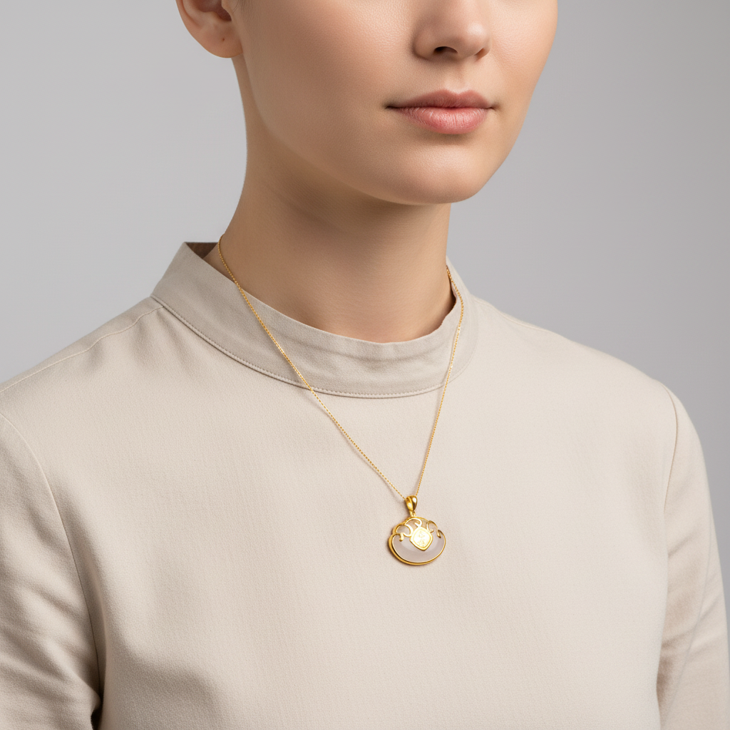 24K Yellow Gold Hetian Jade Pendant