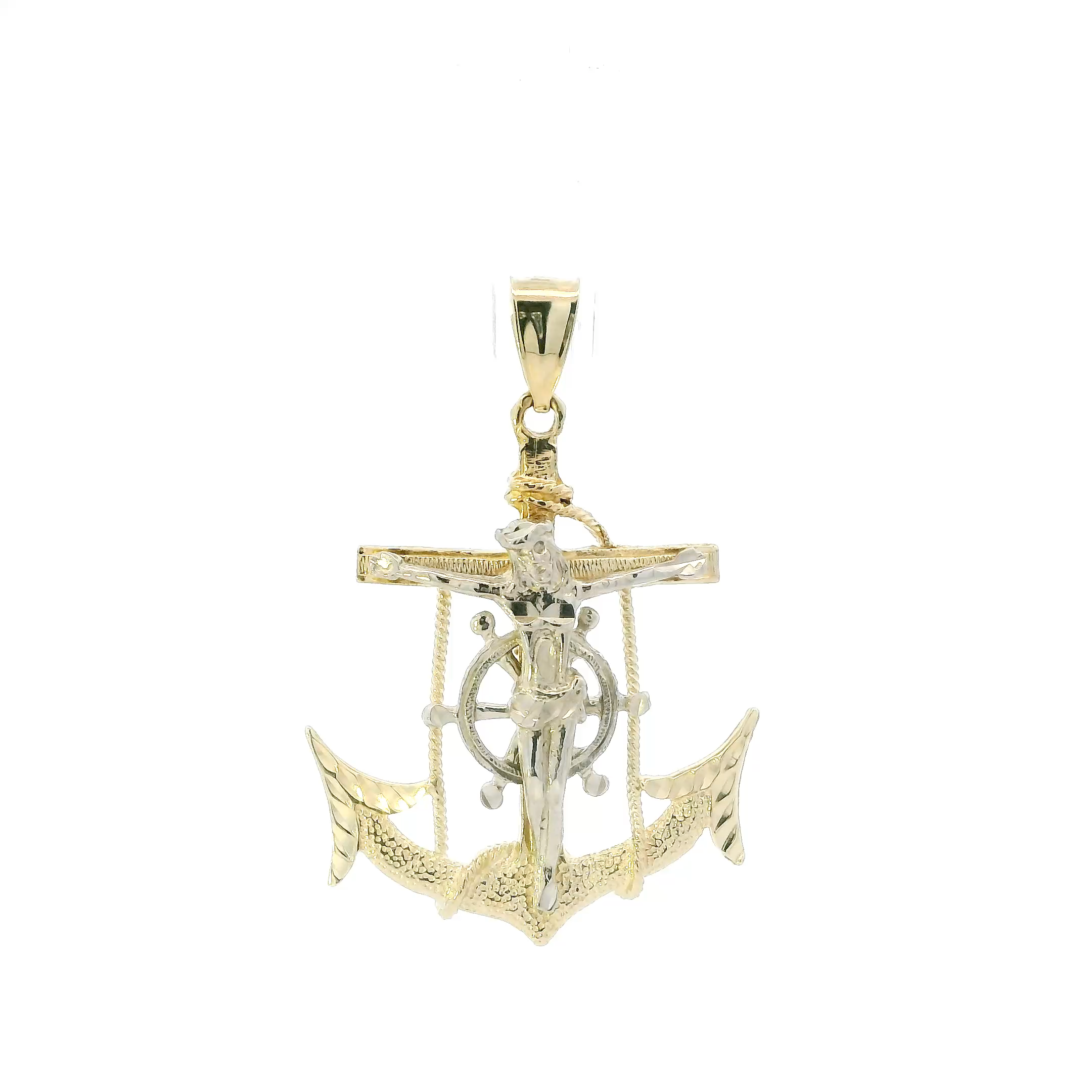 14K Yellow & White Gold Anchor Crucifix Pendant