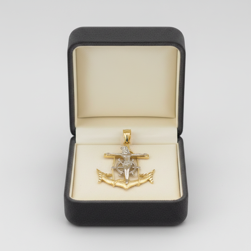 14K Yellow & White Gold Anchor Crucifix Pendant