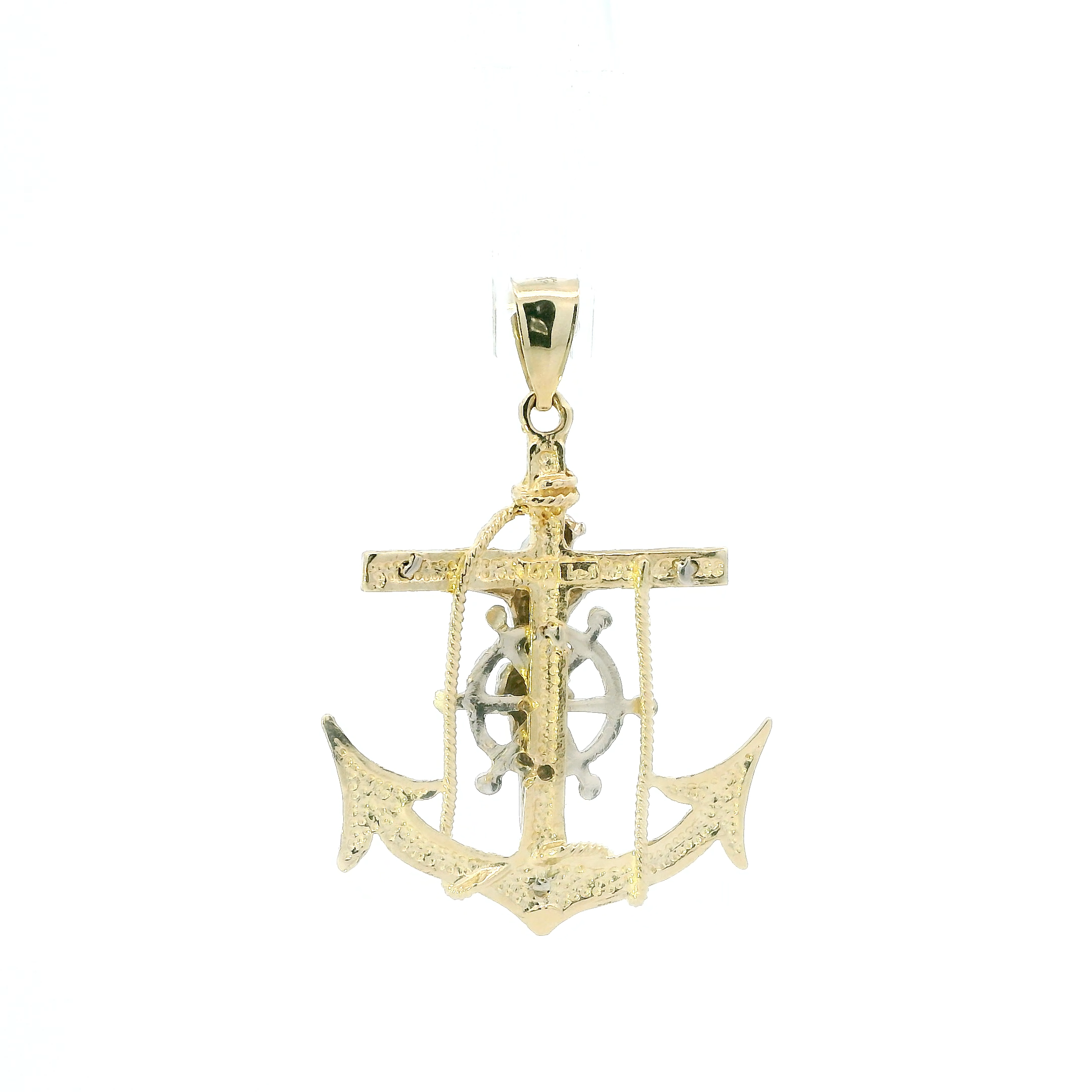 14K Yellow & White Gold Anchor Crucifix Pendant