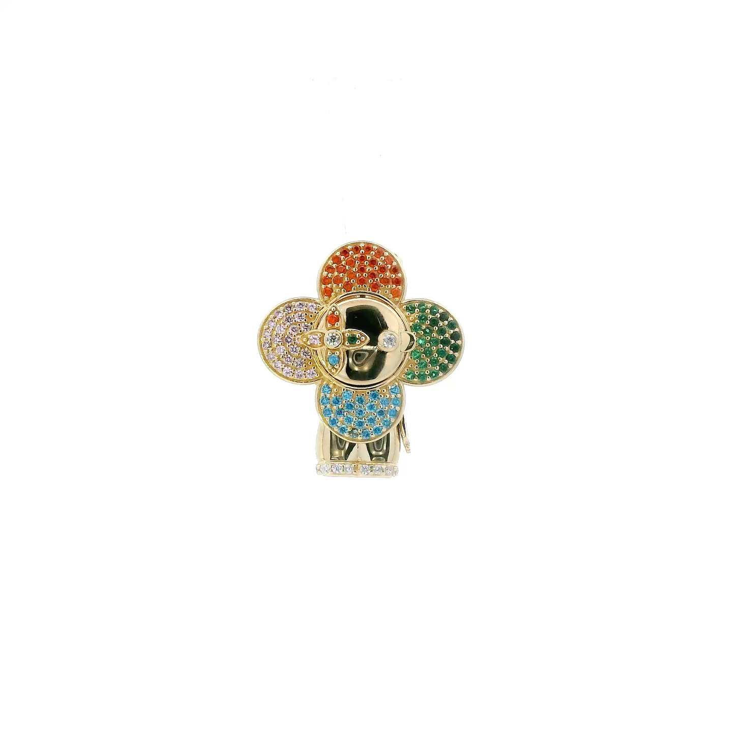 14K Yellow Gold "LV" Inspired Multi Colored Cz Pendant