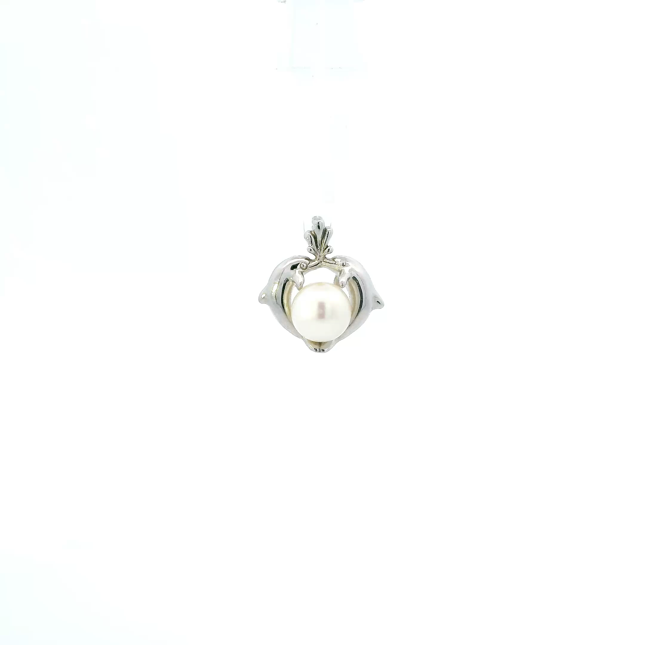 14K White Gold Pearl Dolphin Pendant