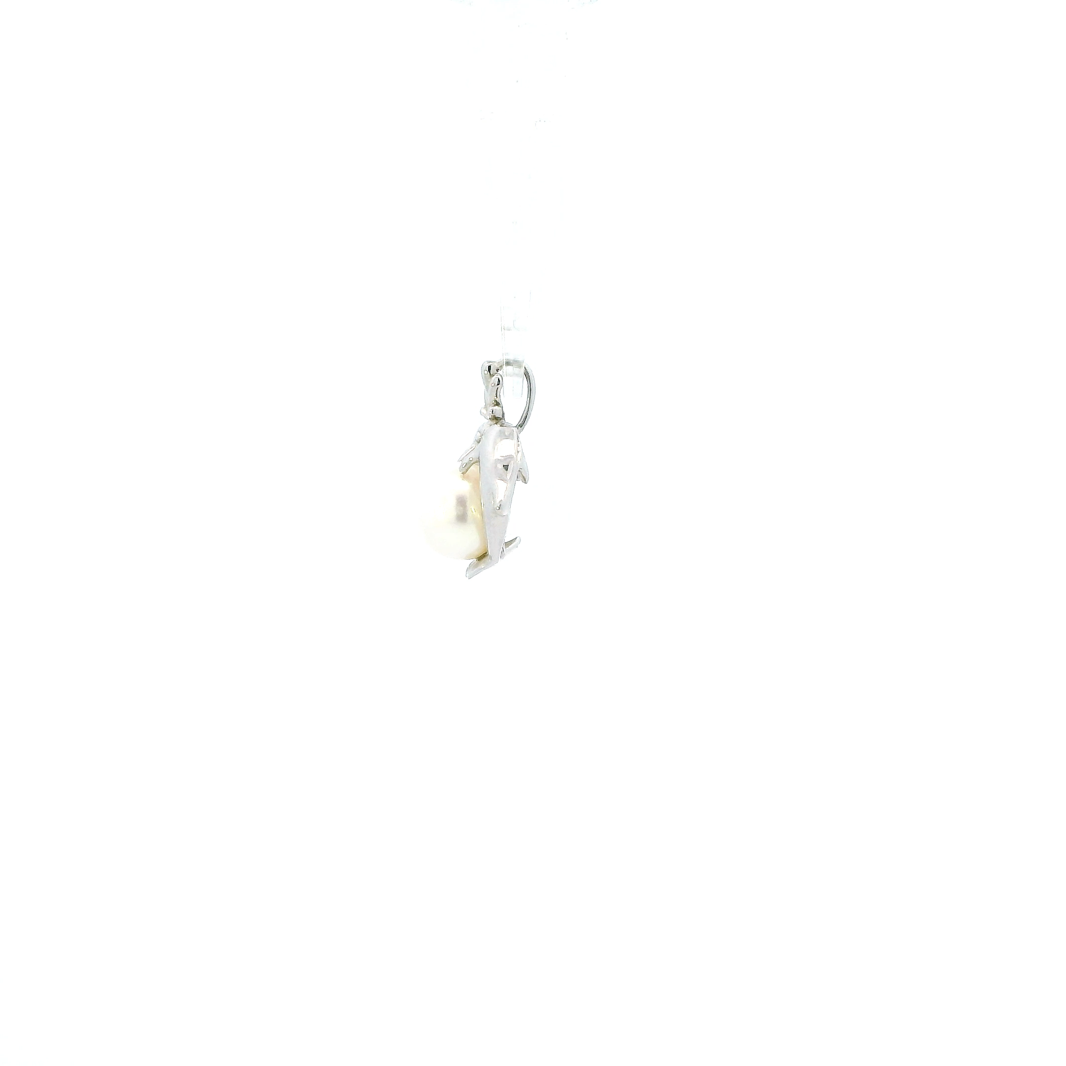 14K White Gold Pearl Dolphin Pendant