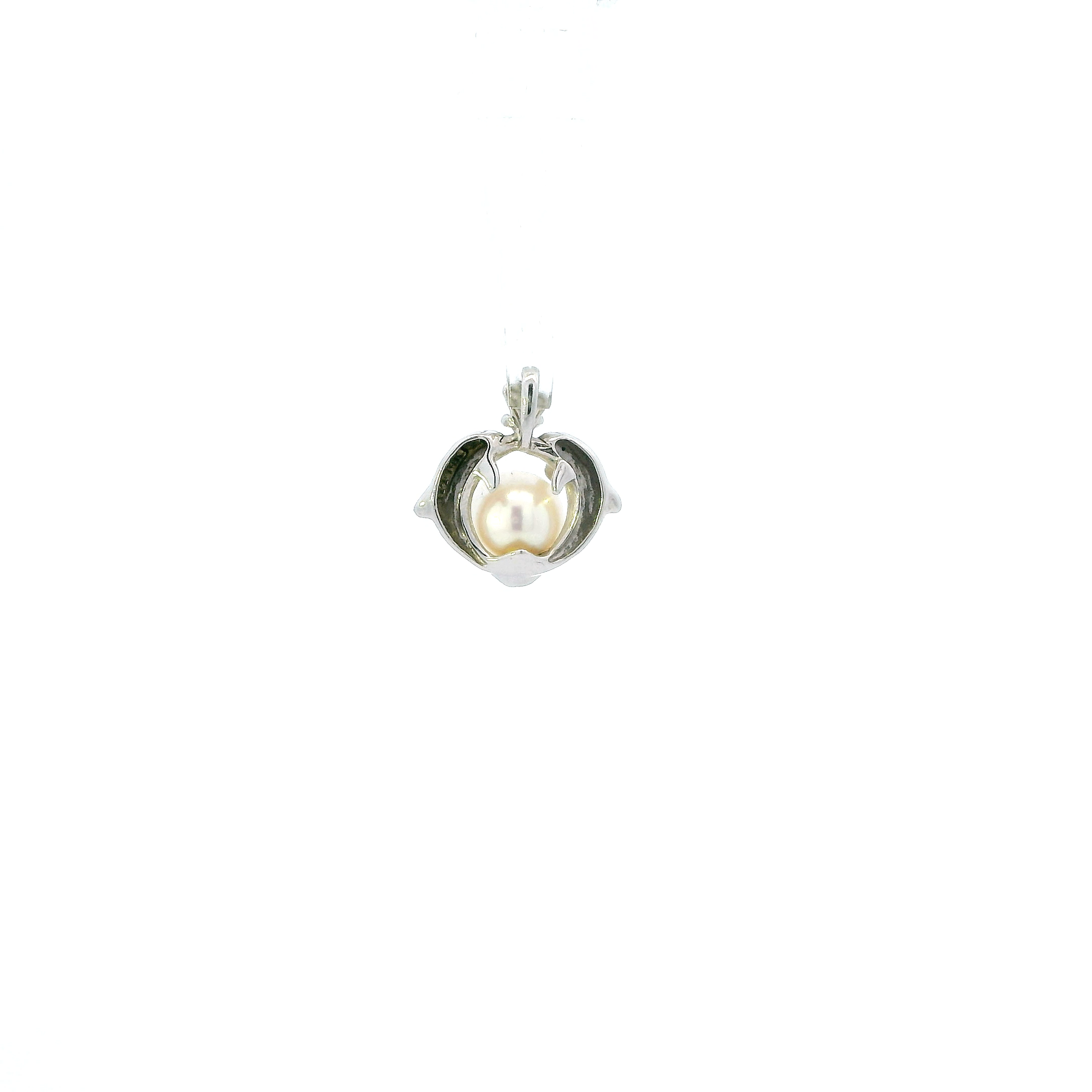 14K White Gold Pearl Dolphin Pendant