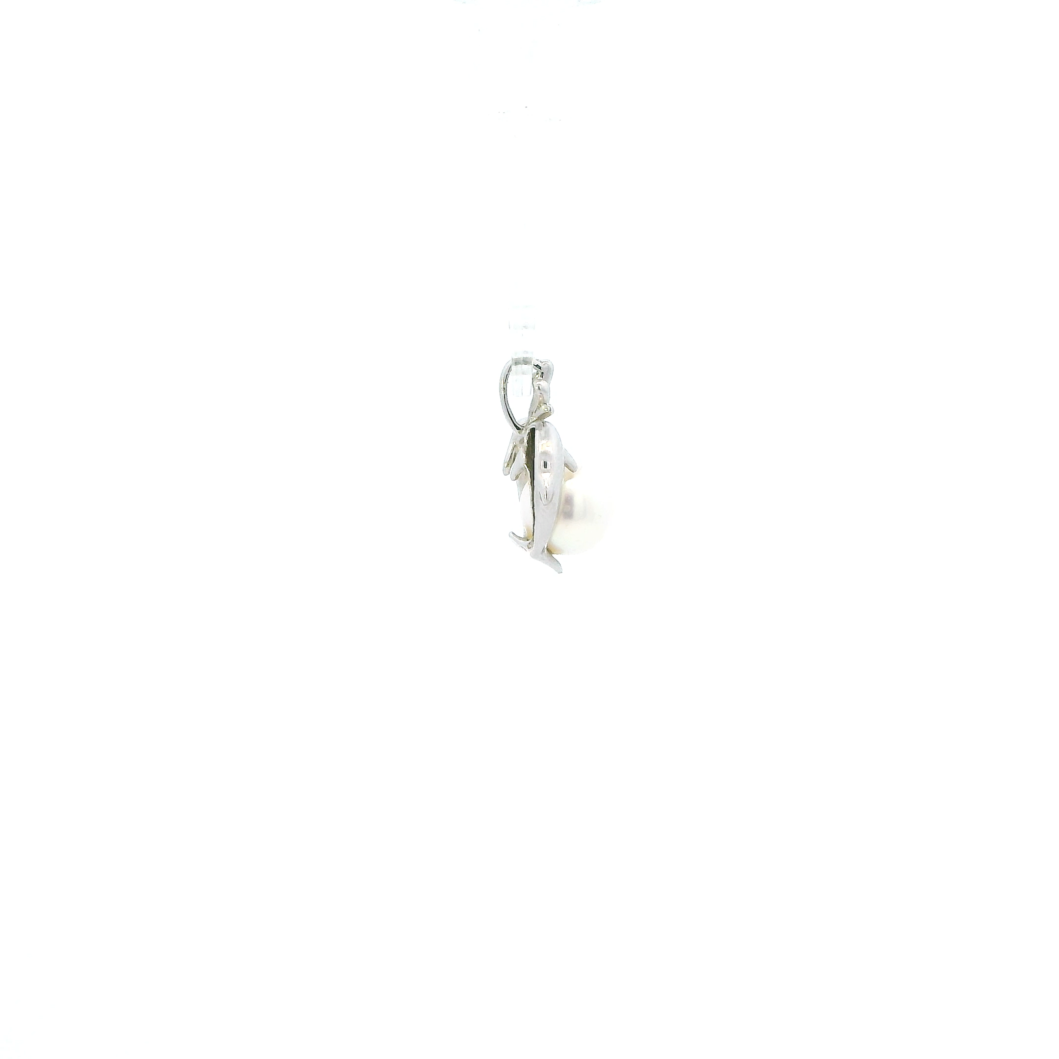 14K White Gold Pearl Dolphin Pendant