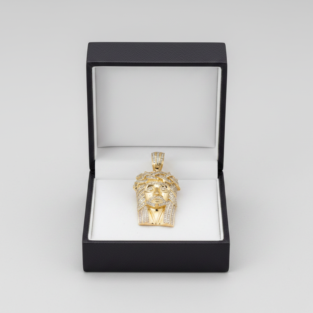 10K Yellow Gold Diamond Jesus Face Pendant - 0.23ct