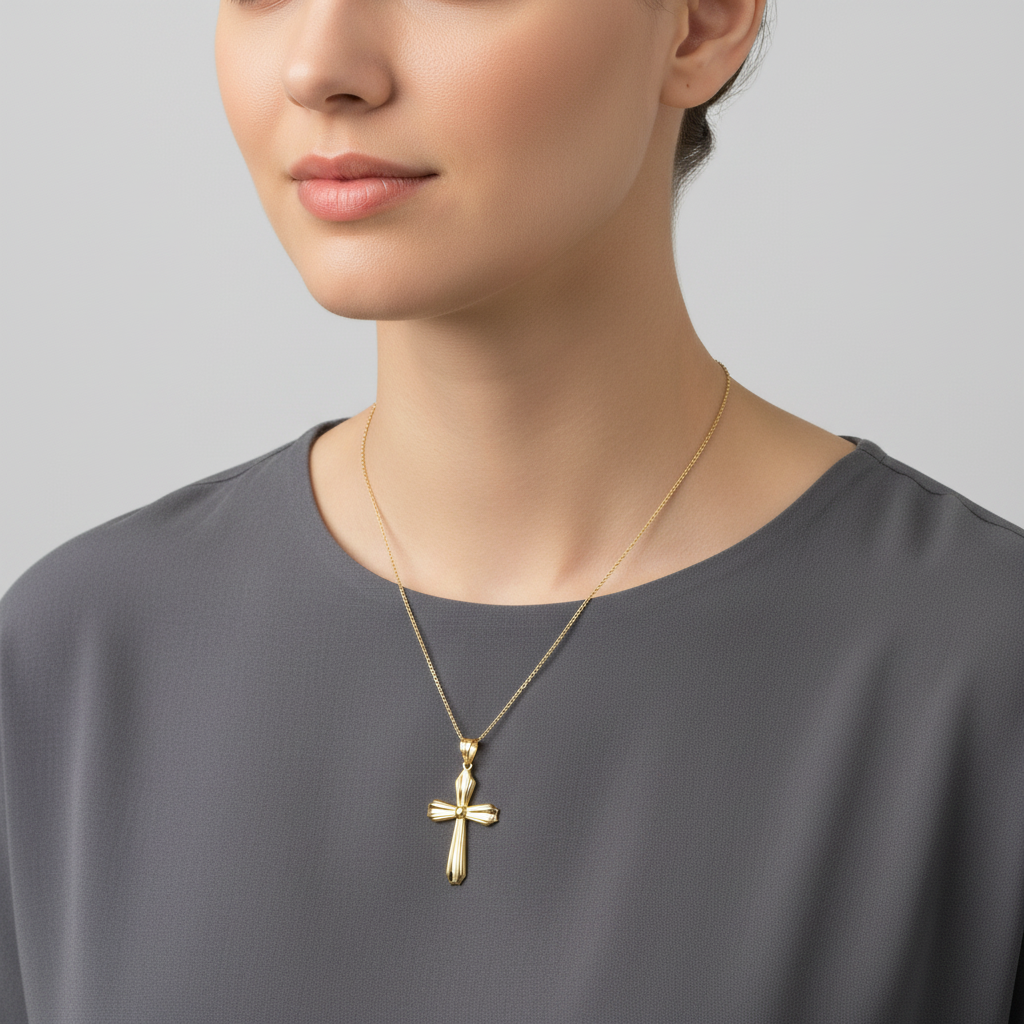 14K Yellow & White Gold Ridged Design Pendant