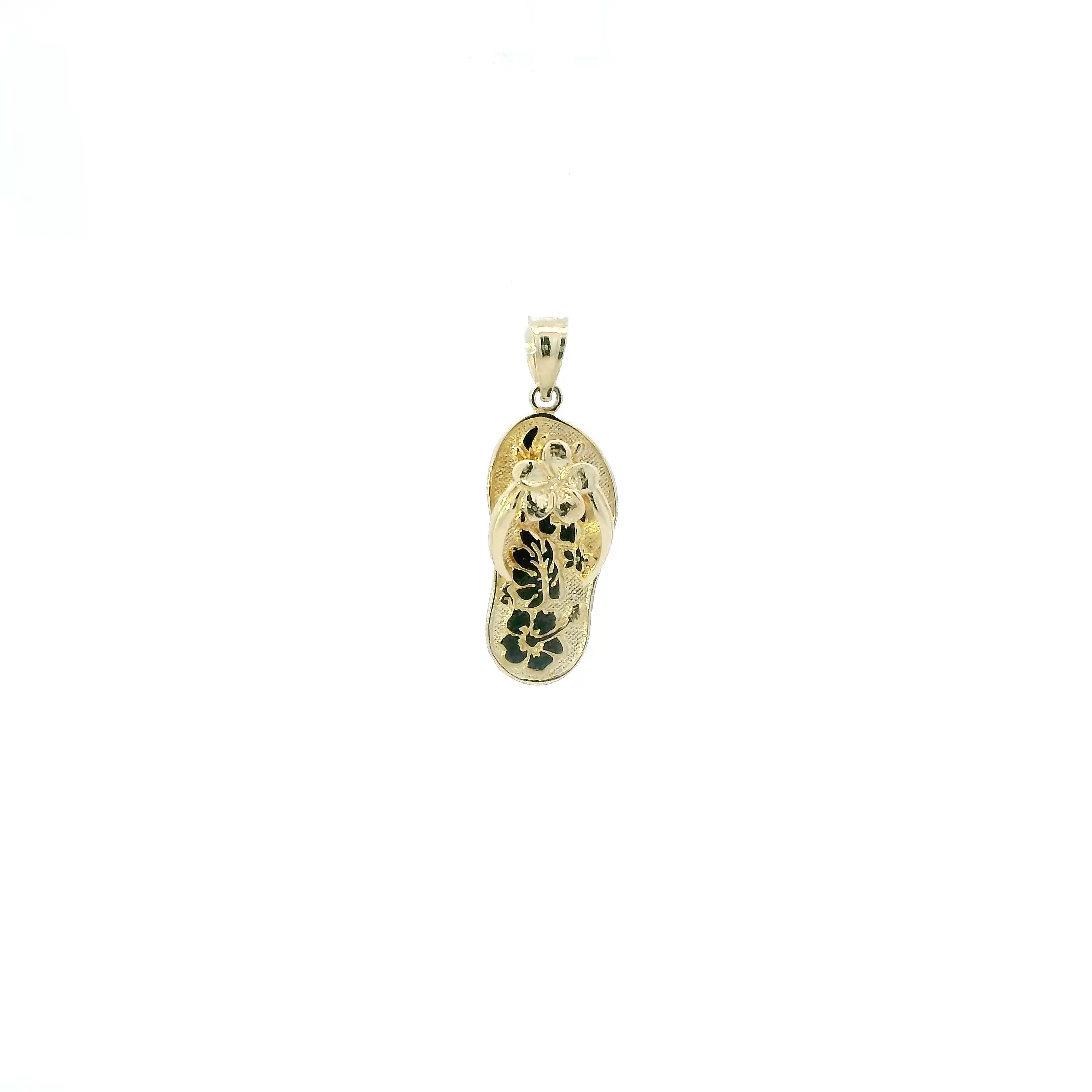 14K Yellow Gold Floral Flip Flop Pendant