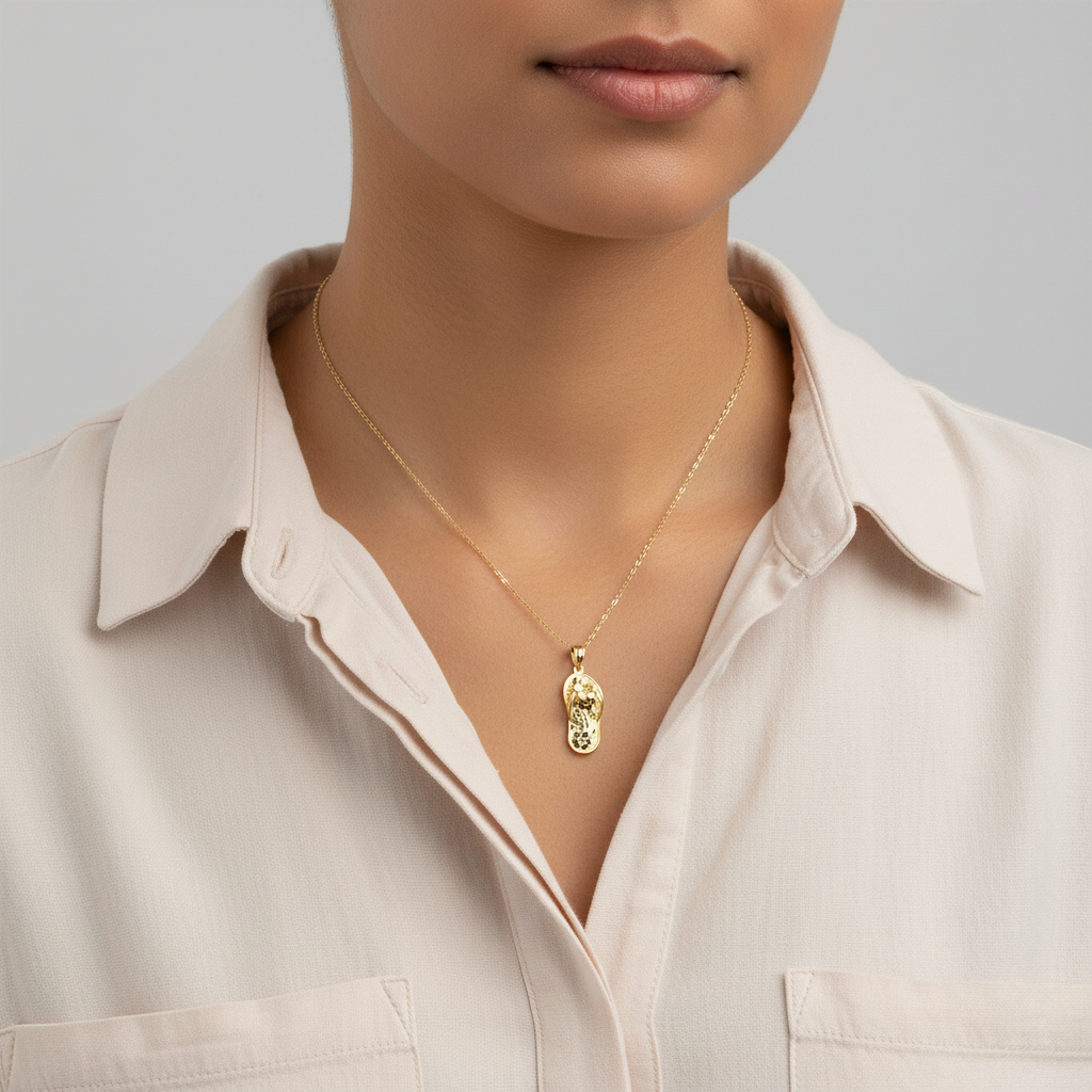 14K Yellow Gold Floral Flip Flop Pendant