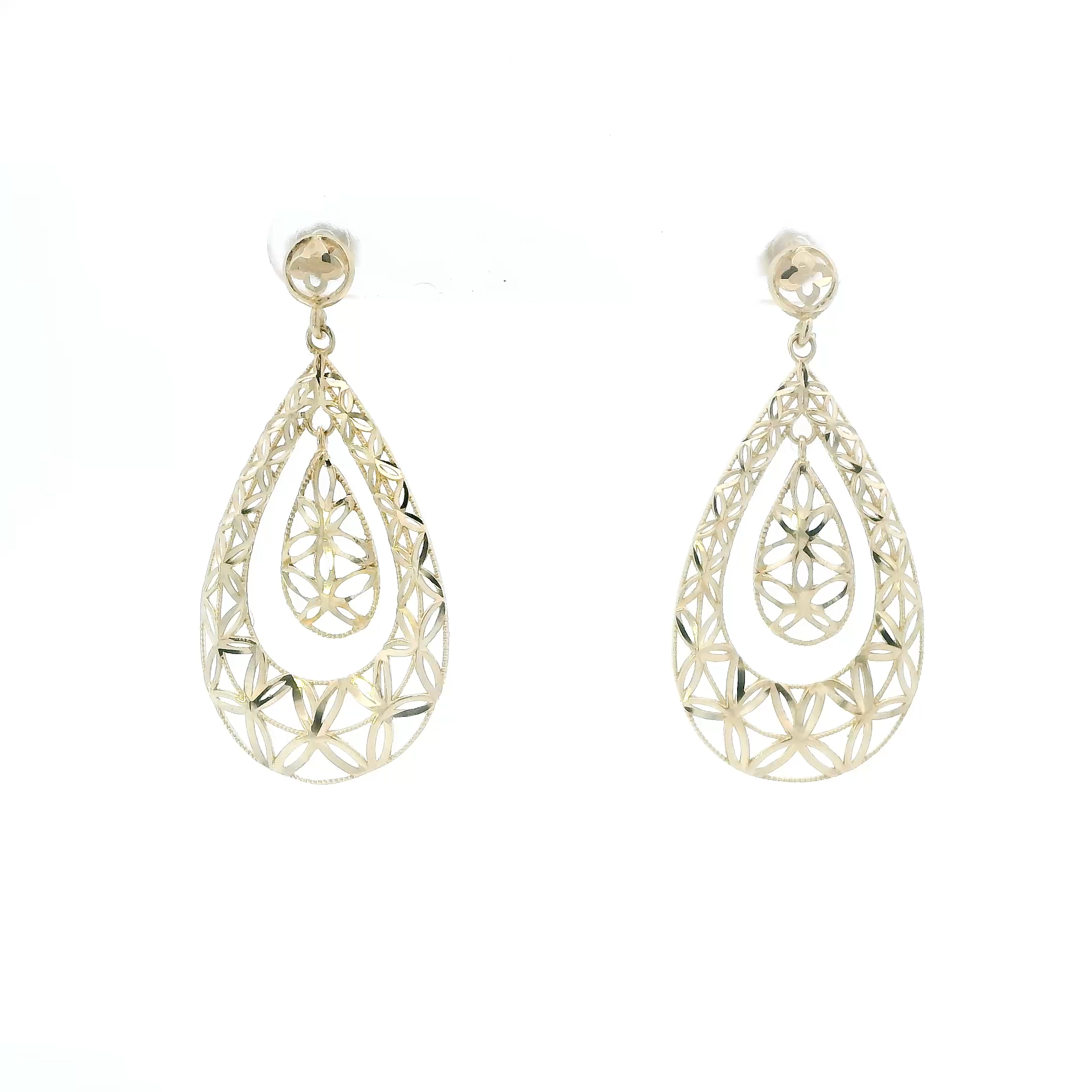 10K Yellow Gold Filigree Pear Dangle Earrings