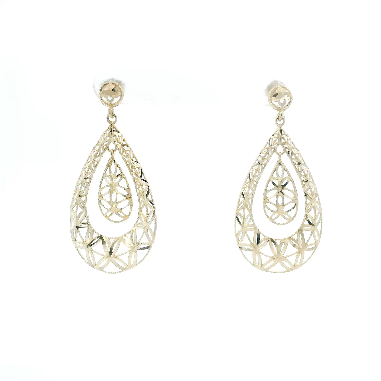 10K Yellow Gold Filigree Pear Dangle Earrings