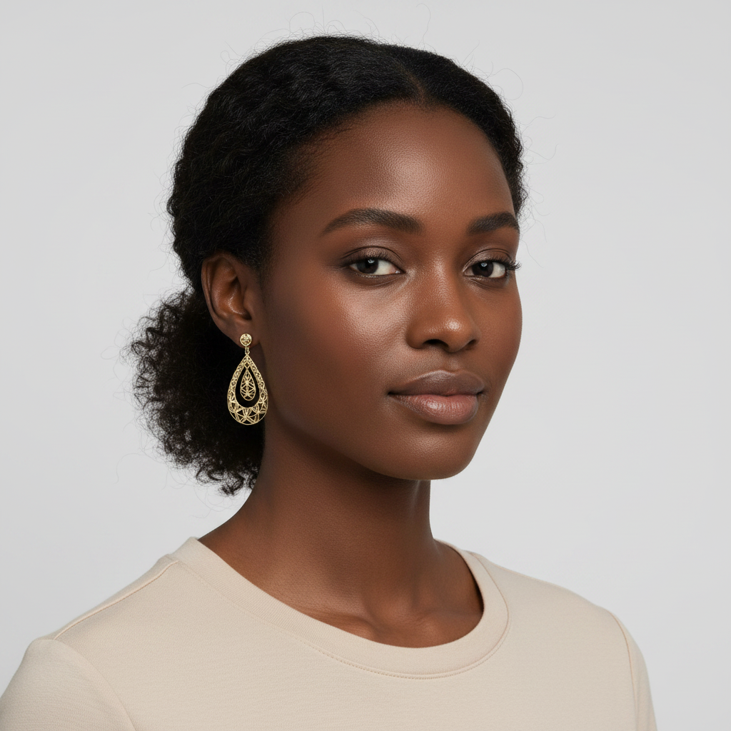 10K Yellow Gold Filigree Pear Dangle Earrings