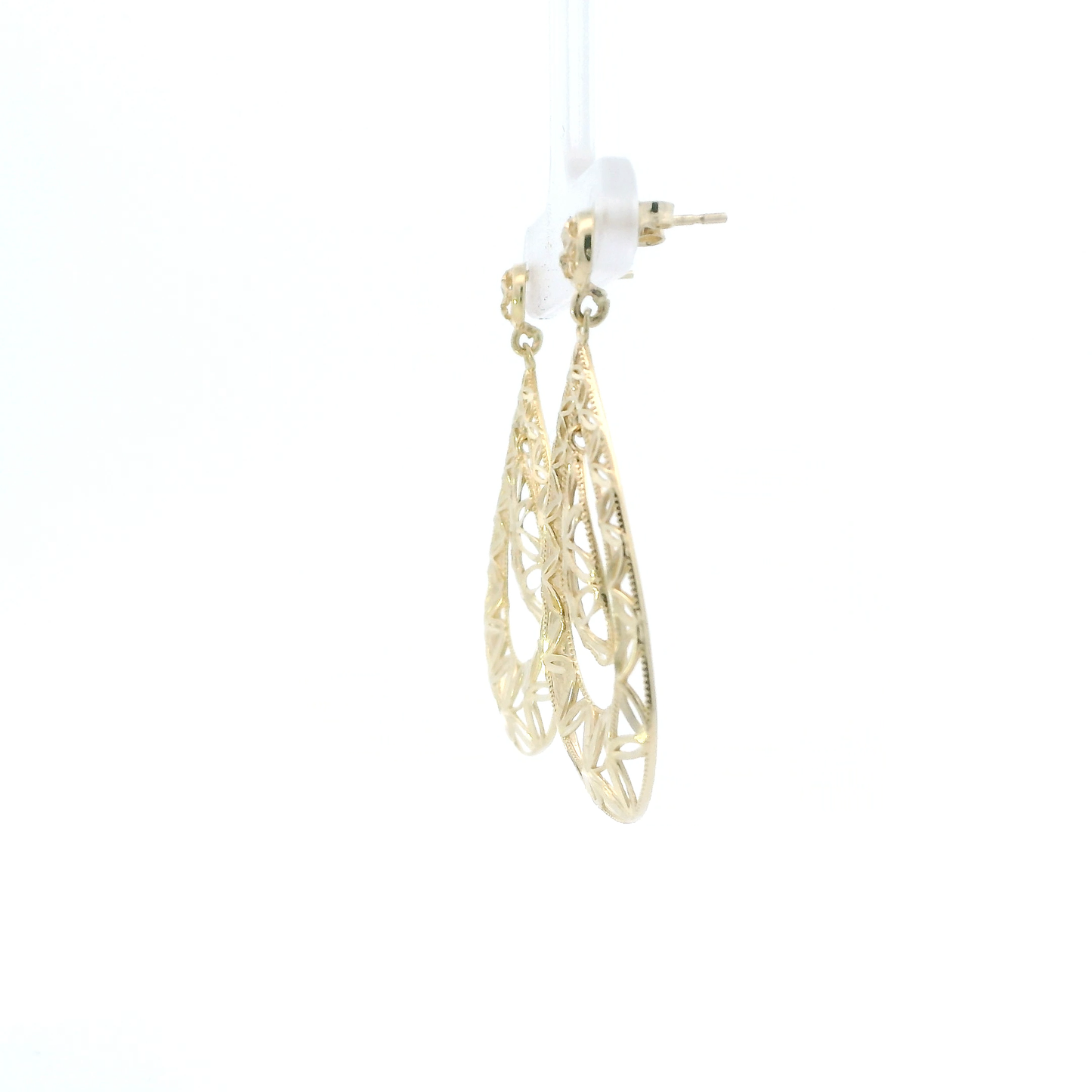 10K Yellow Gold Filigree Pear Dangle Earrings