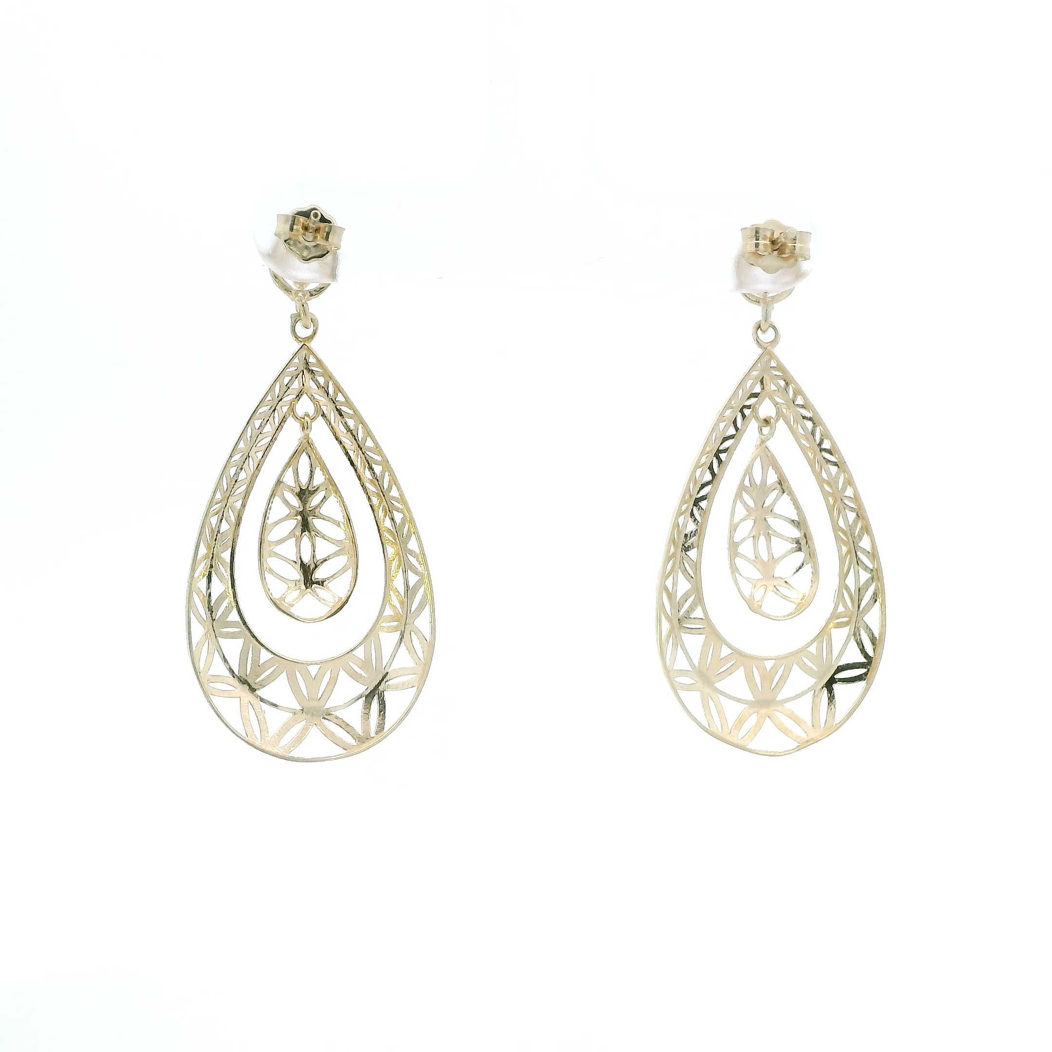 10K Yellow Gold Filigree Pear Dangle Earrings