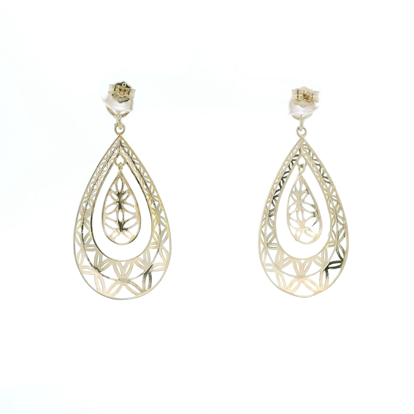 10K Yellow Gold Filigree Pear Dangle Earrings