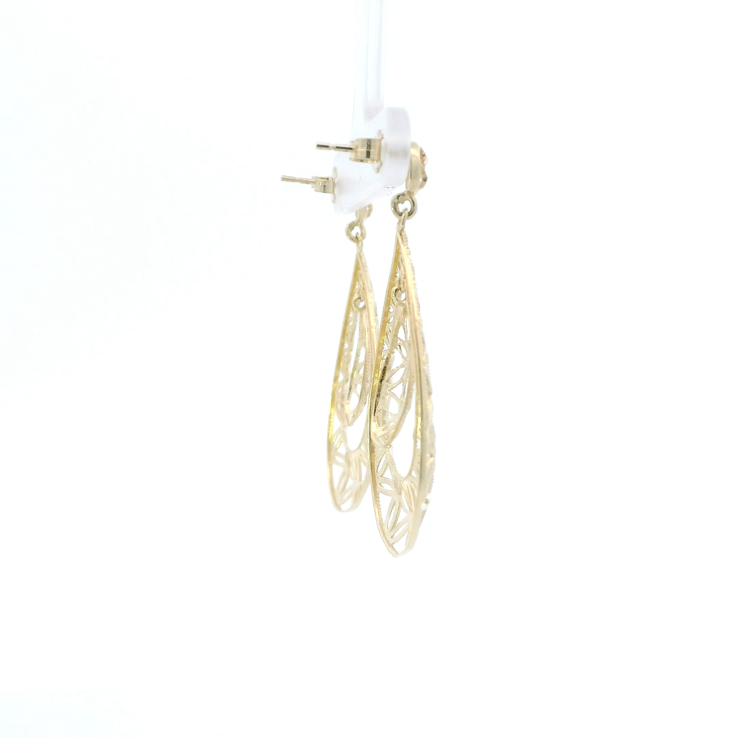 10K Yellow Gold Filigree Pear Dangle Earrings