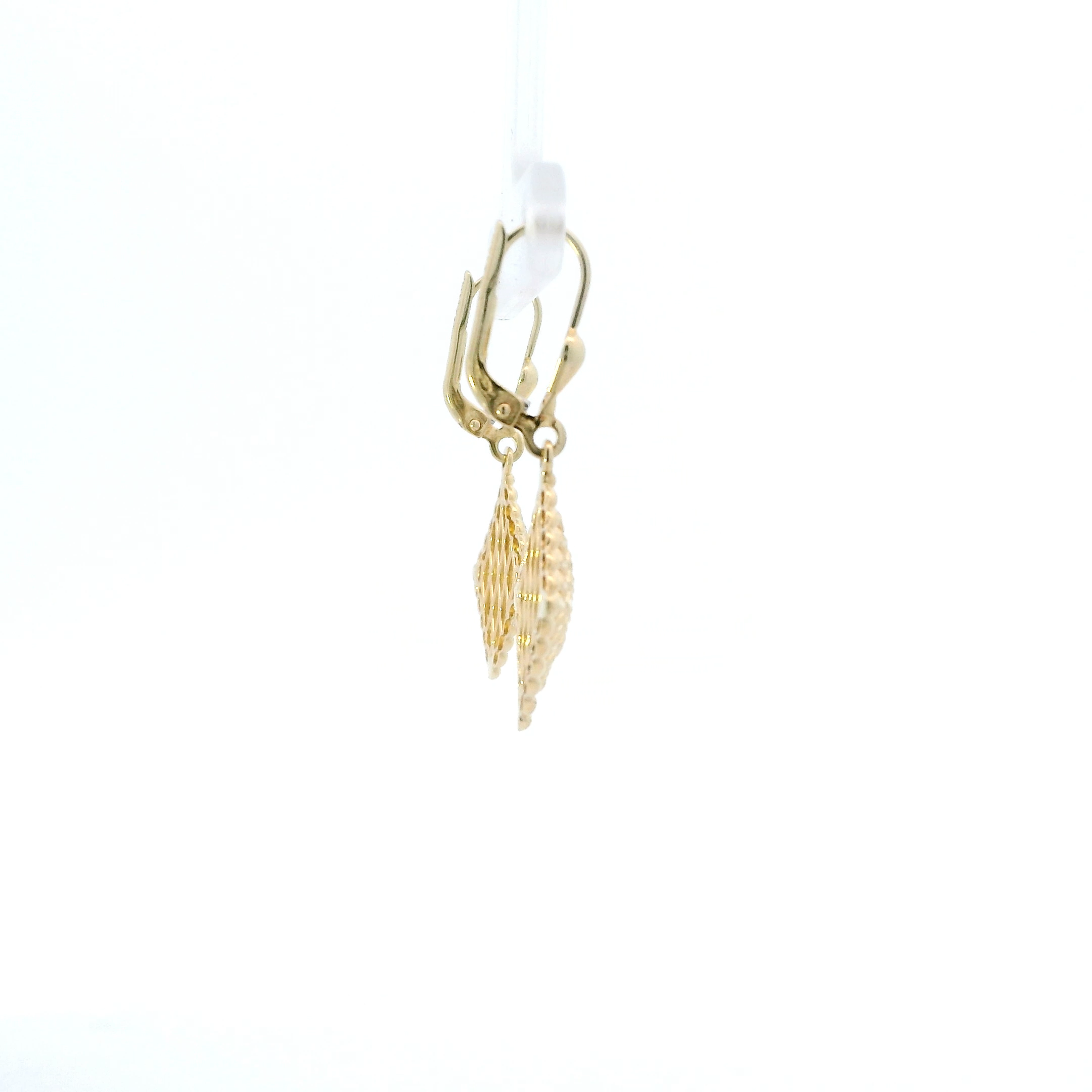 14K Yellow Gold Square Diamond Cut Dangle Earrings