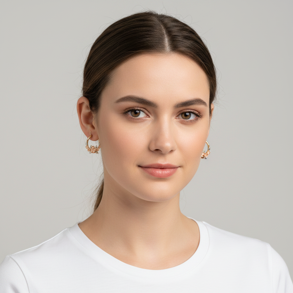 10K Tri Color Gold Floral Hoop Earrings