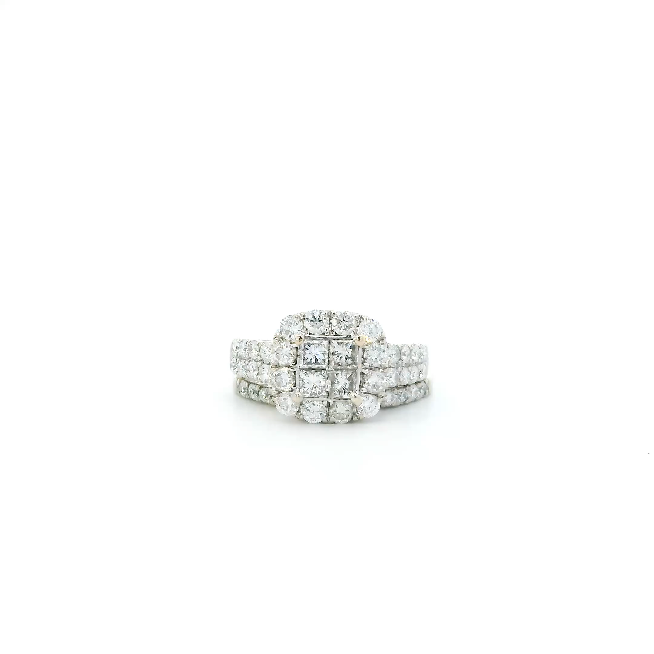 14K White Gold Diamond Womens Engagement & Wedding Ring Set - 1.74ct