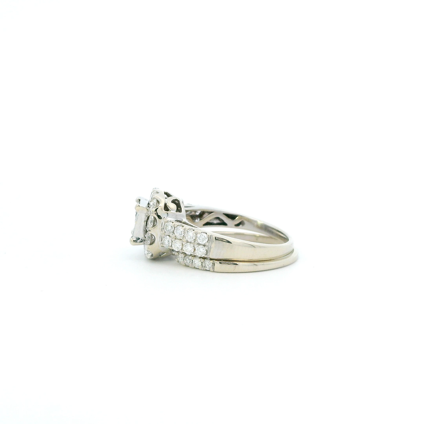 14K White Gold Diamond Womens Engagement & Wedding Ring Set - 1.74ct