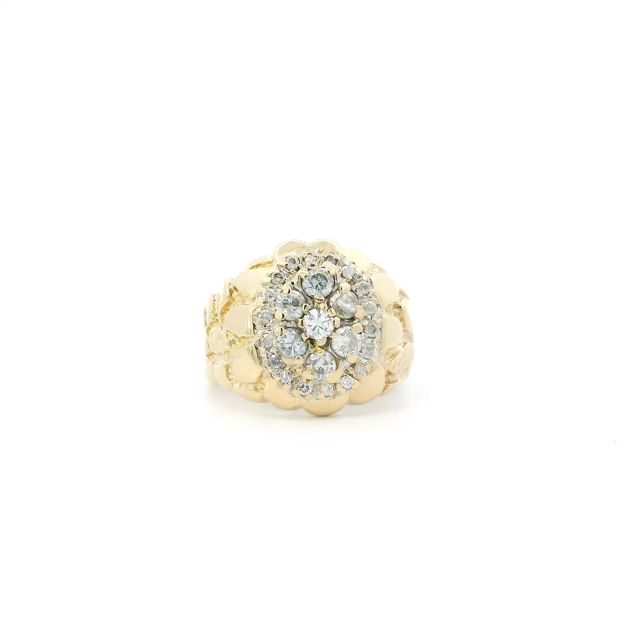 14K Yellow Gold Diamond Nugget Mens Ring - 1.05ct
