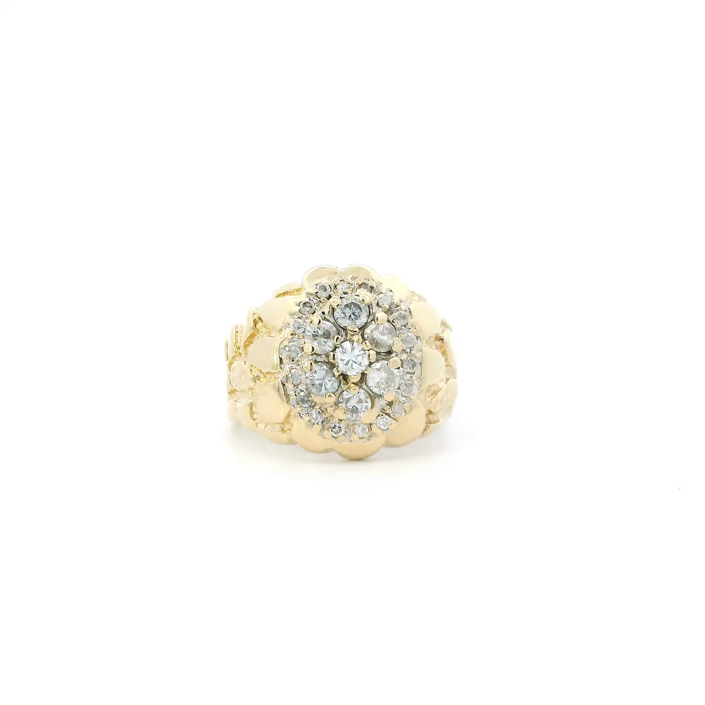 14K Yellow Gold Diamond Nugget Mens Ring - 1.05ct