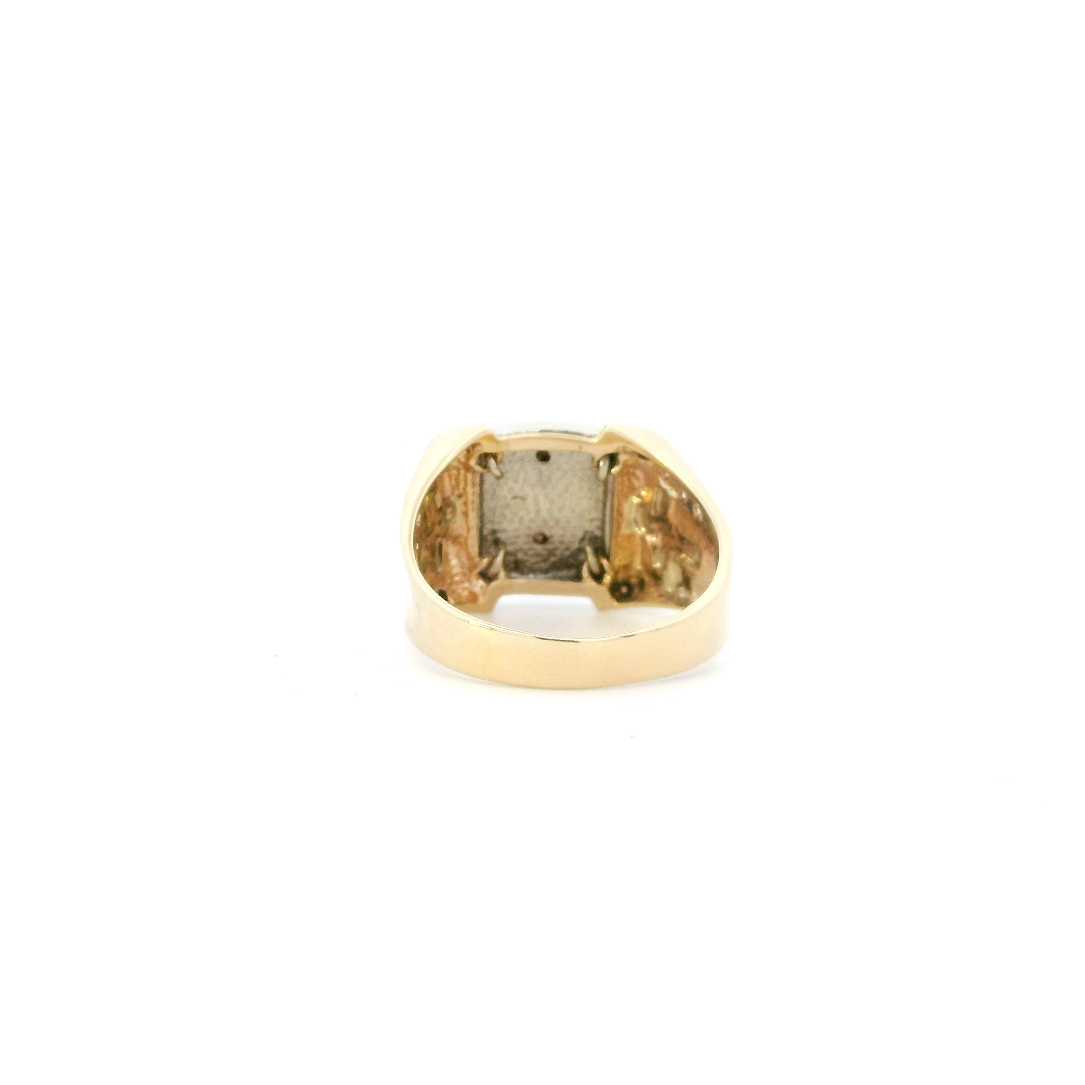 14K Tri Color Gold Santa Muerte & Crosses Mens Ring