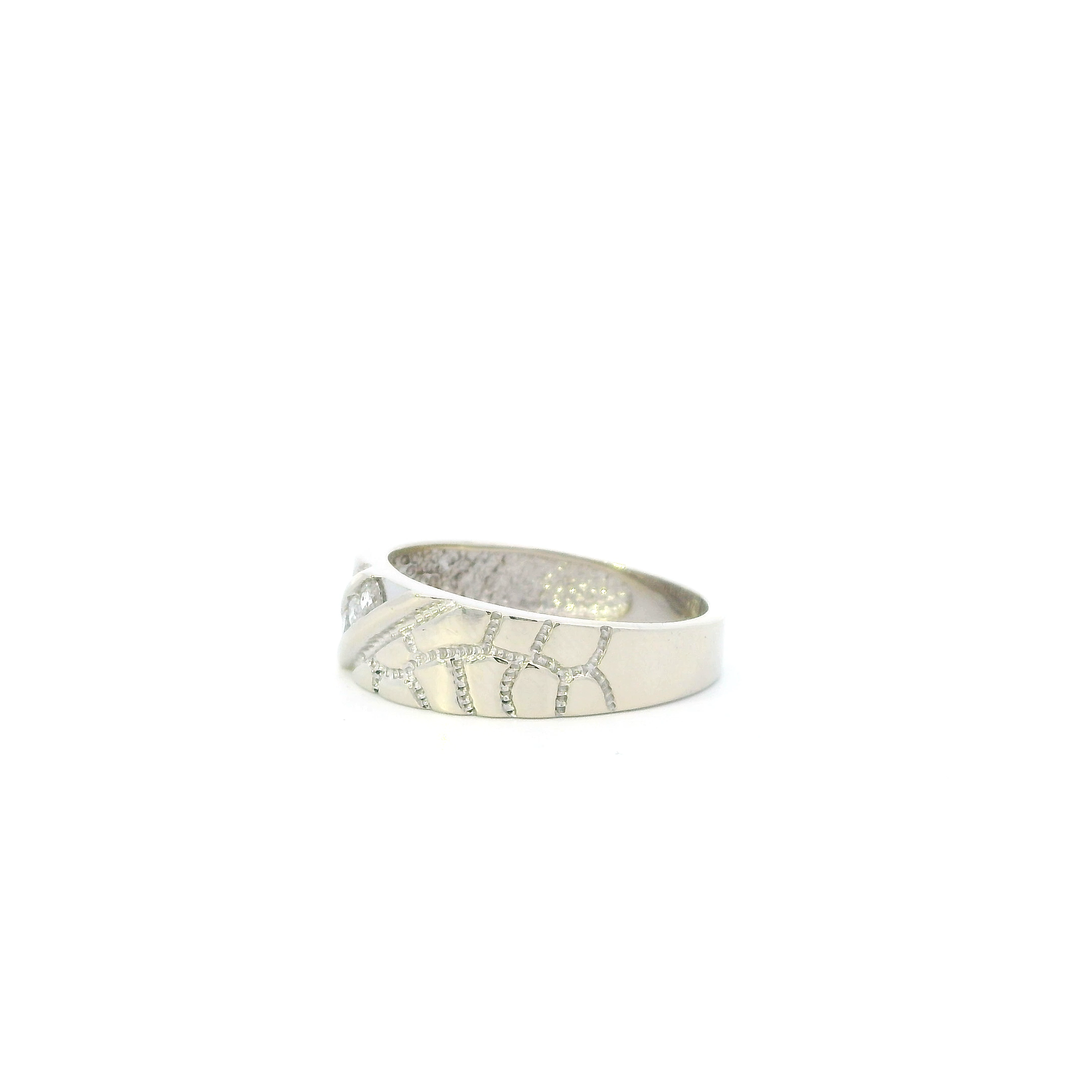 14K White Gold Cz Nugget Band Mens Ring