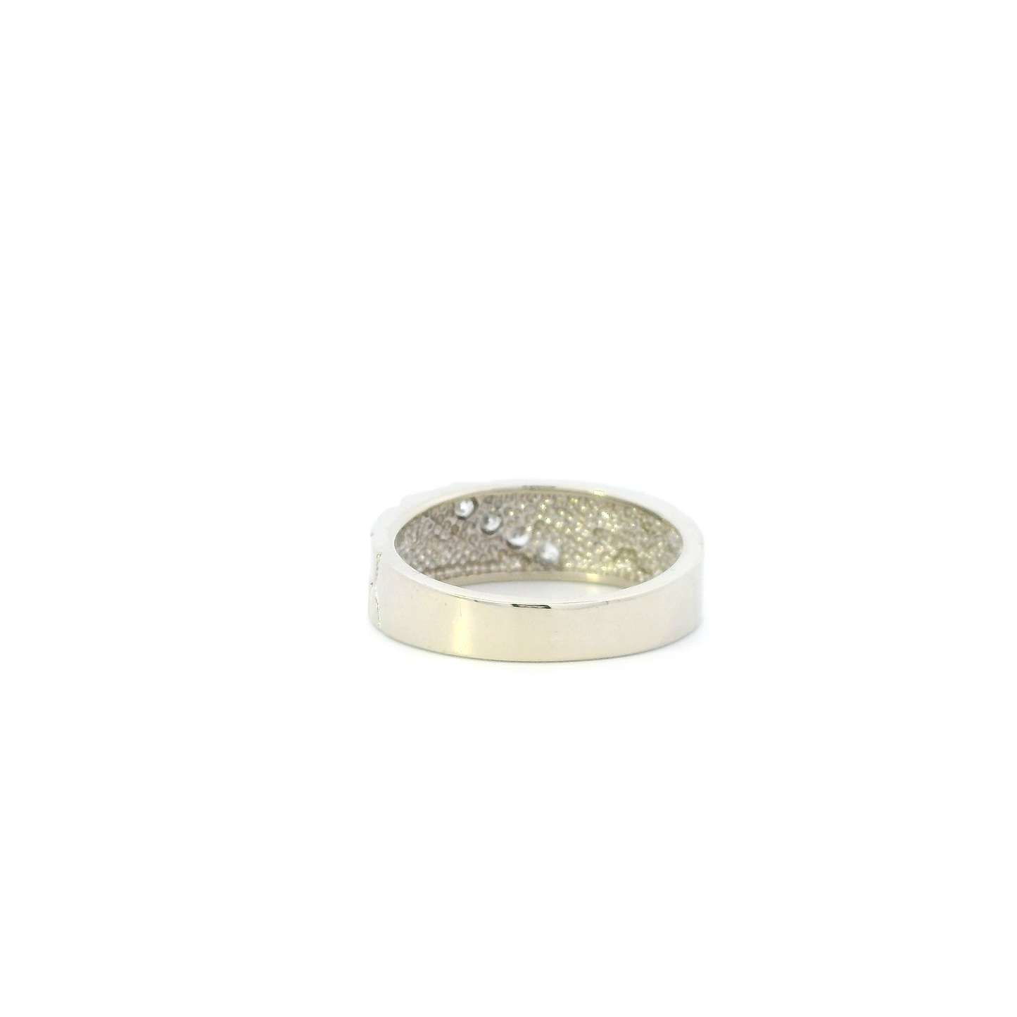 14K White Gold Cz Nugget Band Mens Ring