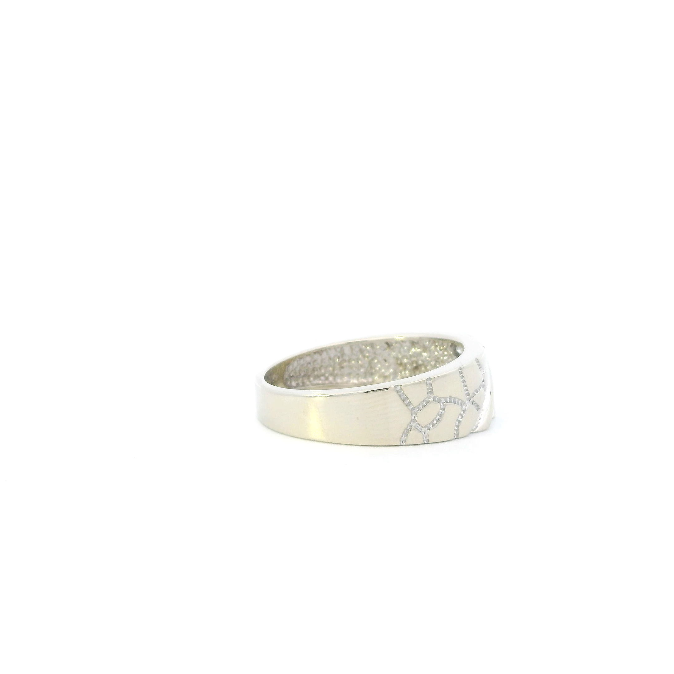 14K White Gold Cz Nugget Band Mens Ring