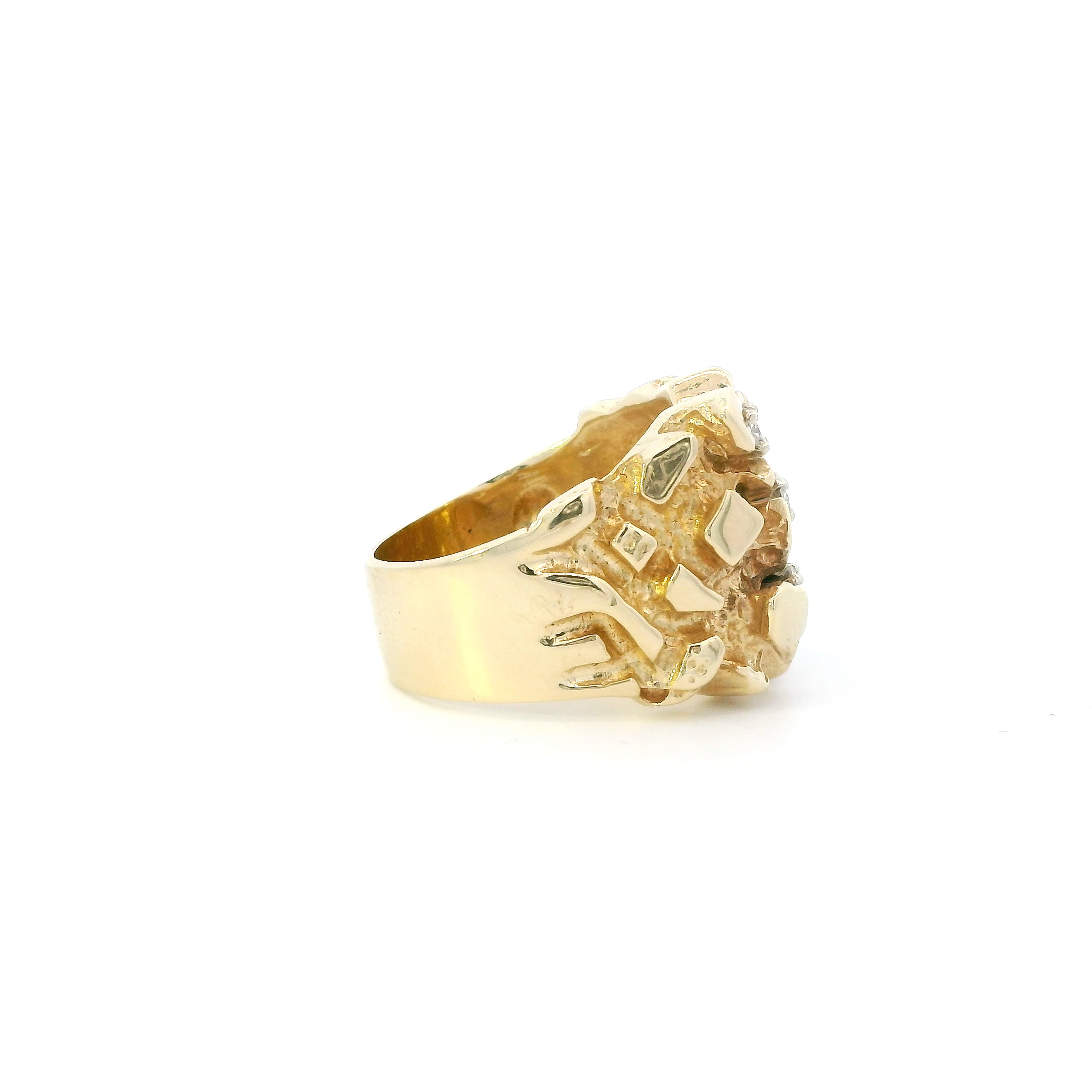 14K Yellow Gold Diamond & Onyx Nugget Mens Ring - 0.40ct
