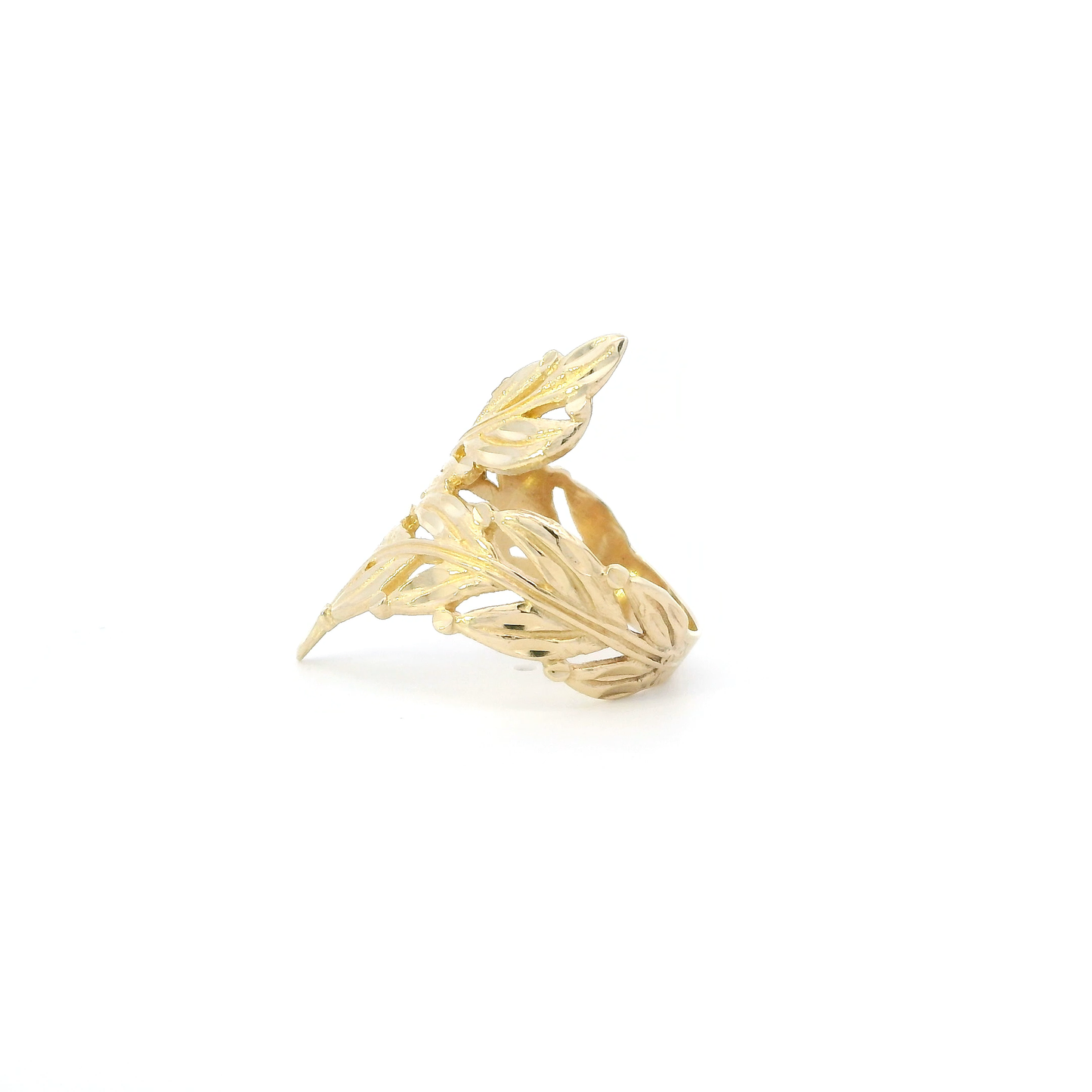 14K Yellow Diamond Cut Wrap Around Leaf Womens Ring