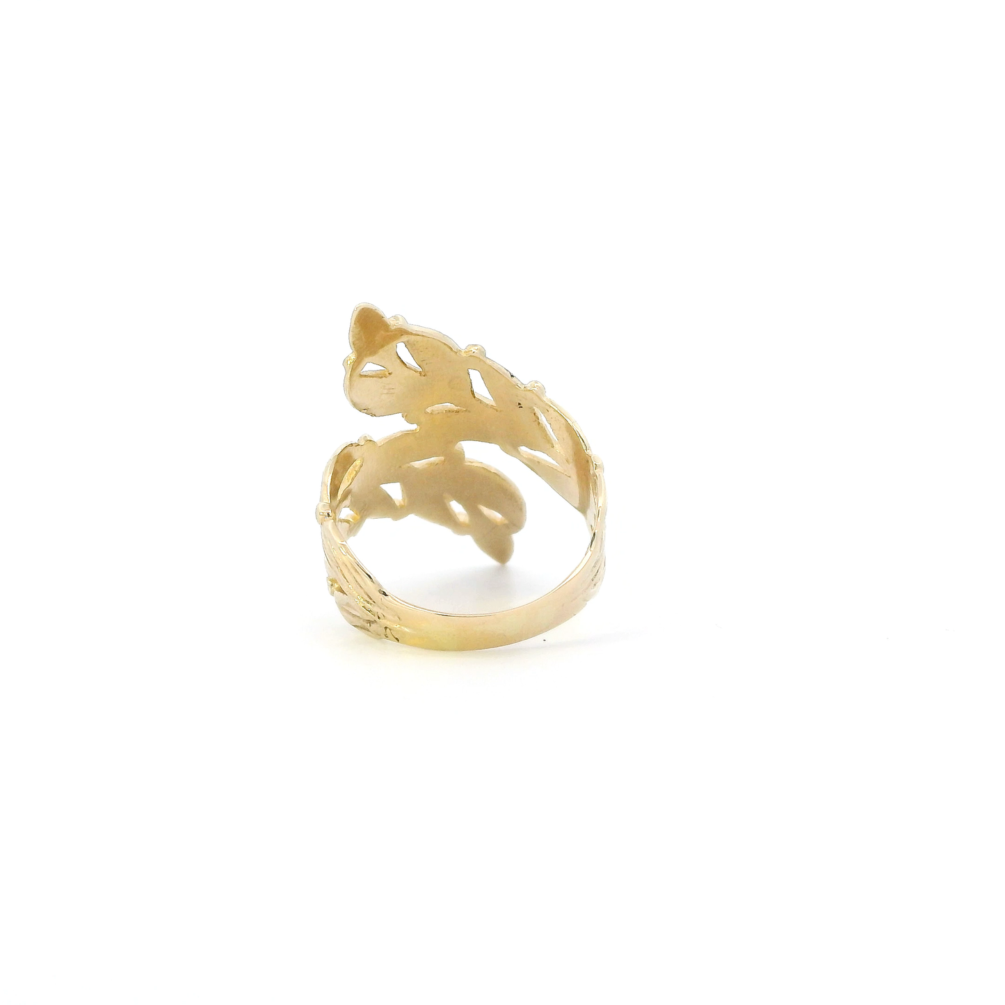 14K Yellow Diamond Cut Wrap Around Leaf Womens Ring