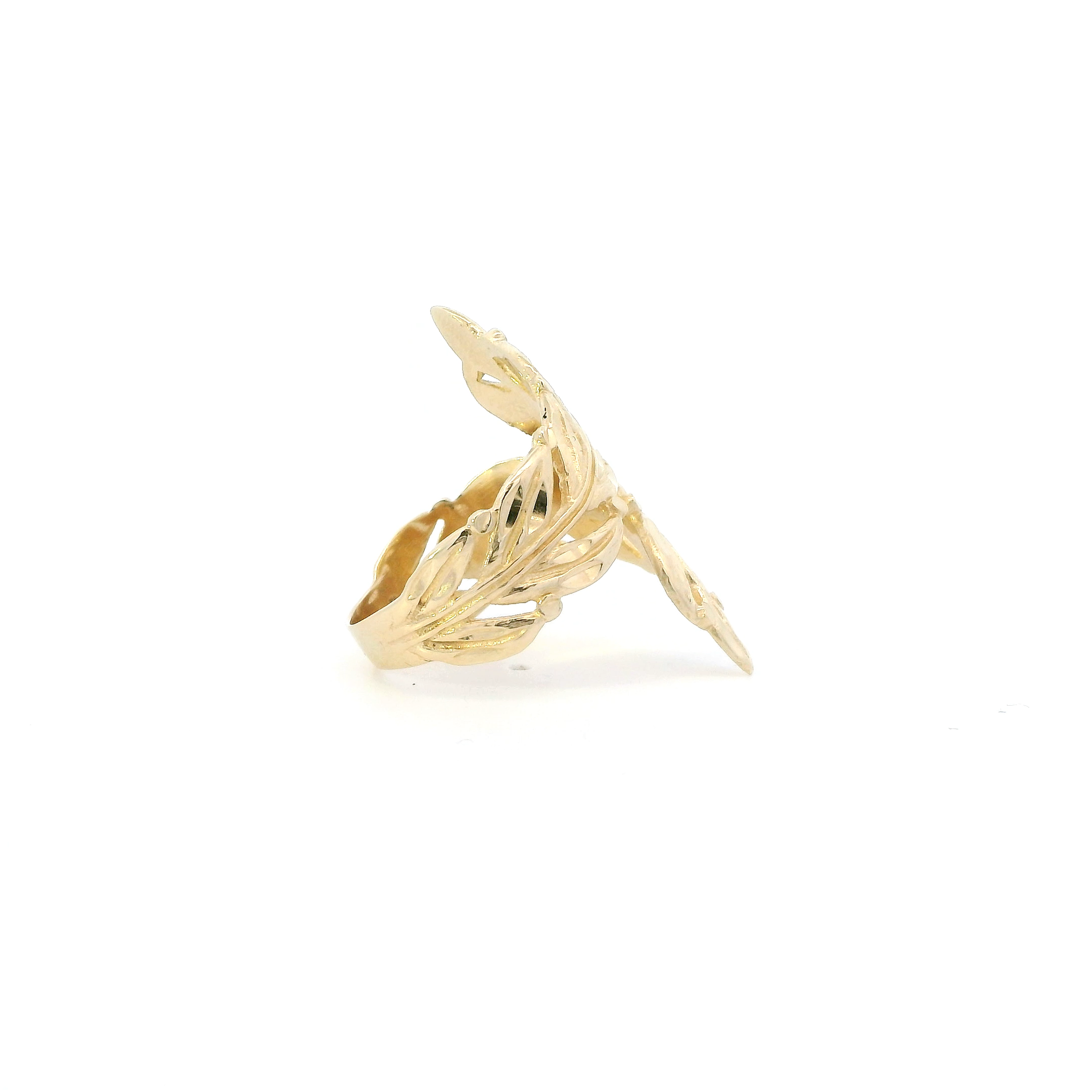 14K Yellow Diamond Cut Wrap Around Leaf Womens Ring