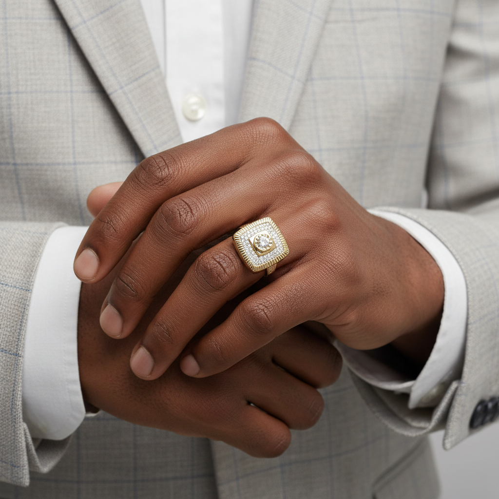 10K Yellow Gold Square Cz Rolex Ring