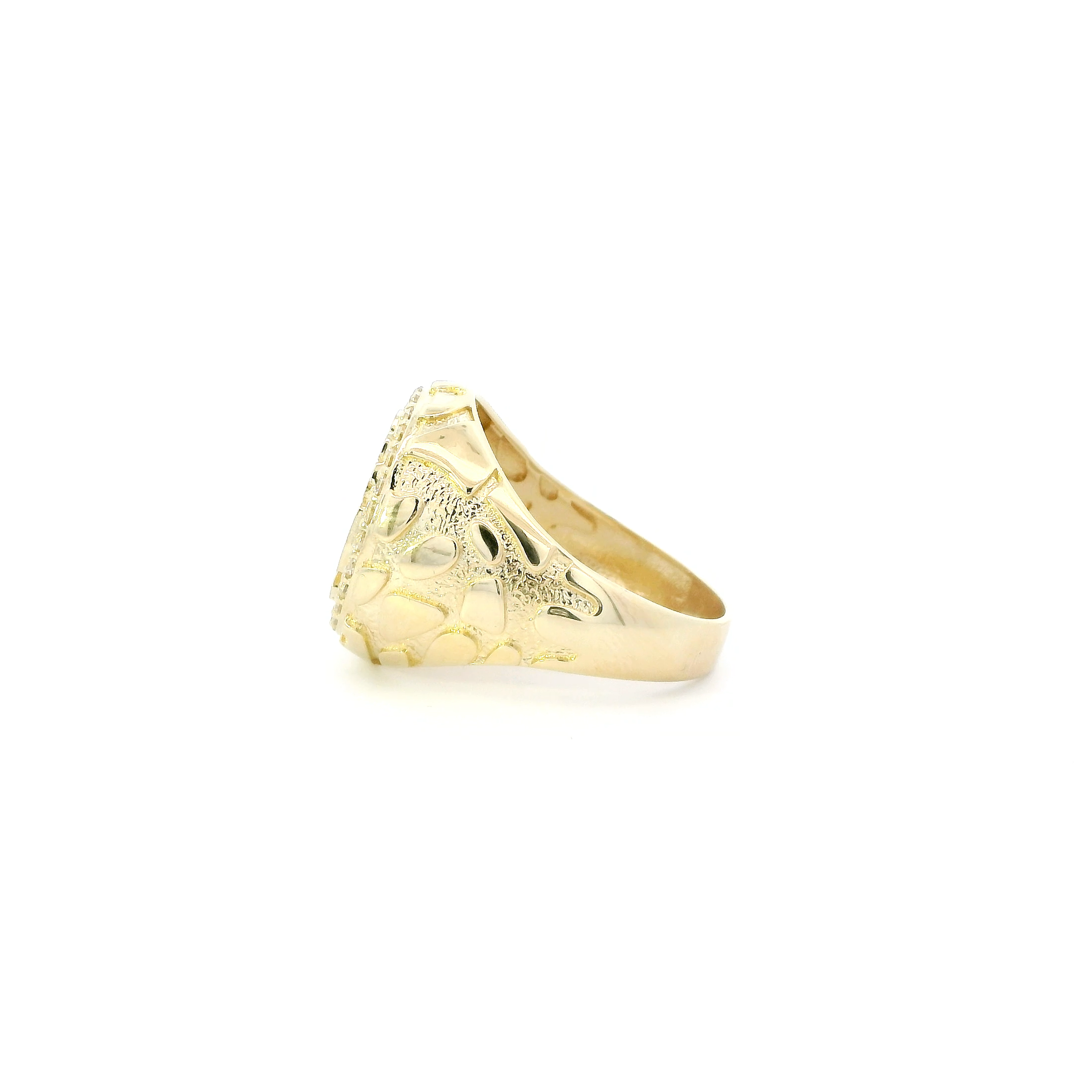 14K Yellow Gold Cz Round Nugget Mens Ring